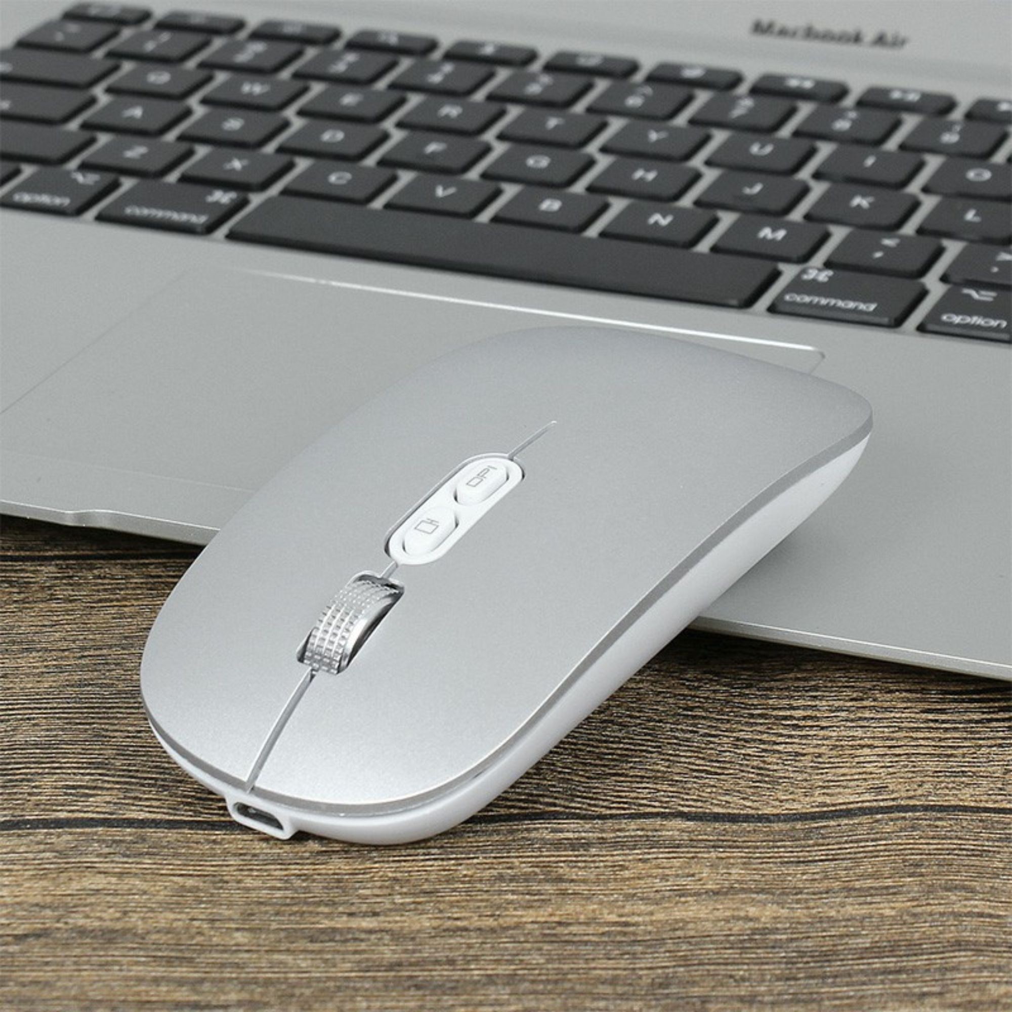 Mouse Wireless Reincarcabil, Flippy, Compatibil Windows/macOS, Bluetooth 5.1 + 2.4GHz, Silentios, DPI 800/1200/1600, Argint