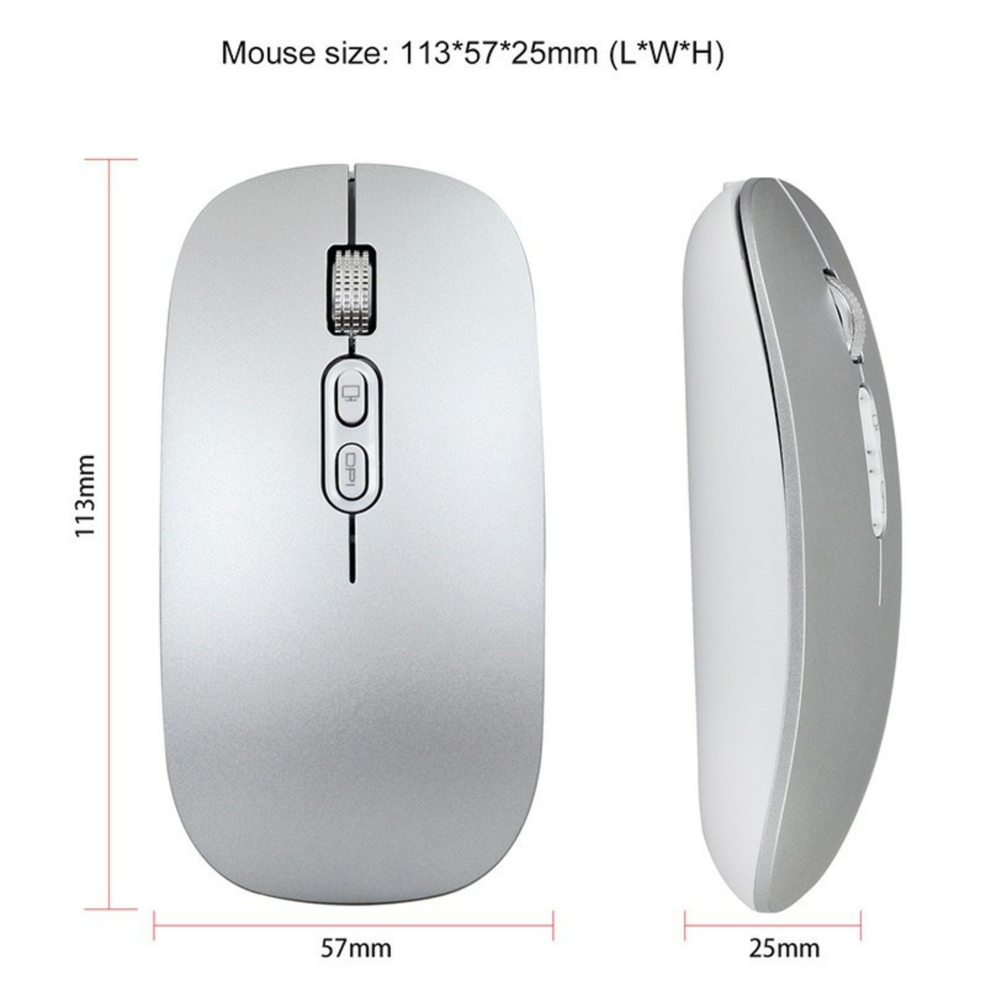Mouse Wireless Reincarcabil, Flippy, Compatibil Windows/macOS, Bluetooth 5.1 + 2.4GHz, Silentios, DPI 800/1200/1600, Argint