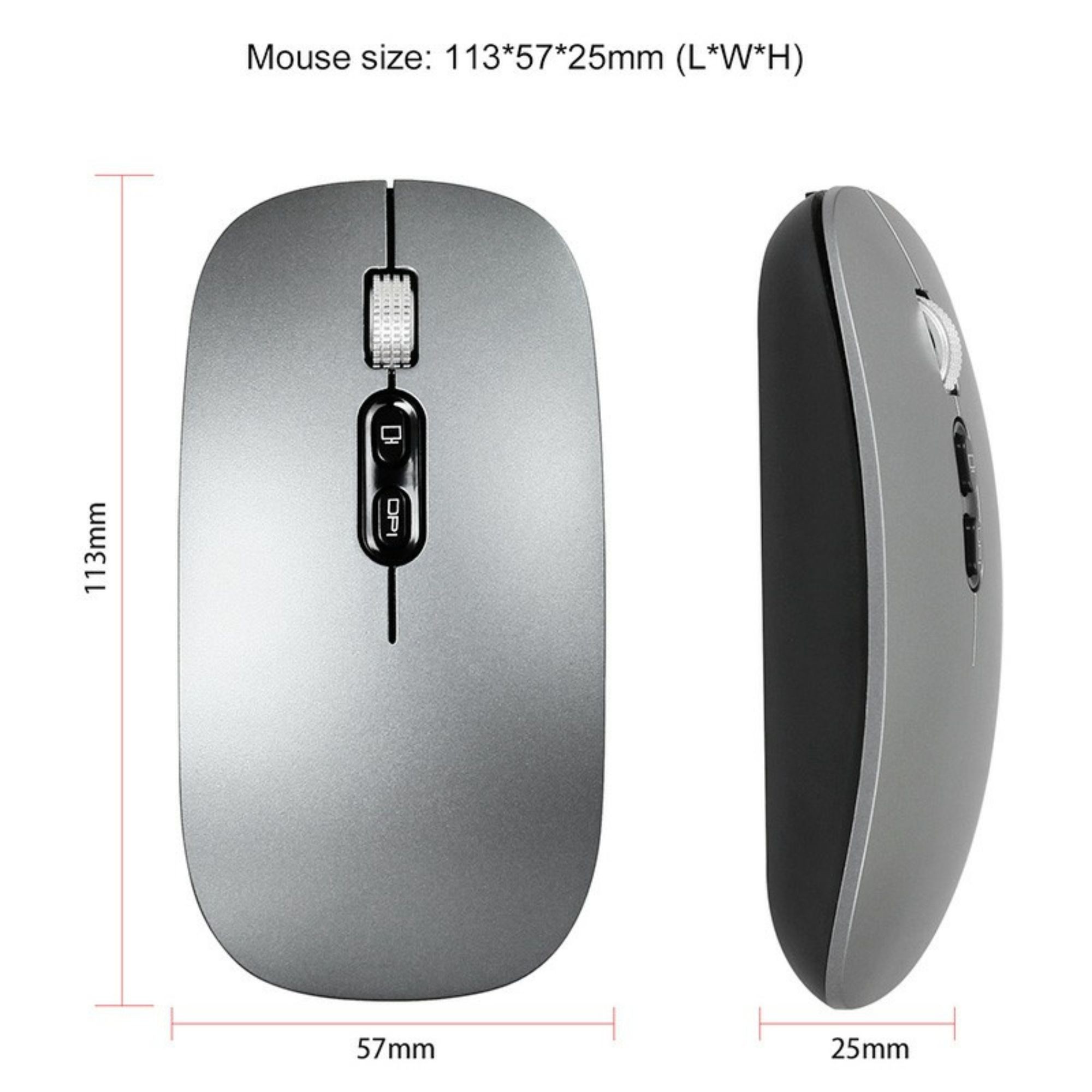 Mouse Wireless Reincarcabil, Flippy, Compatibil Windows/macOS, Bluetooth 5.1 + 2.4GHz, Silentios, DPI 800/1200/1600, Gri Inchis