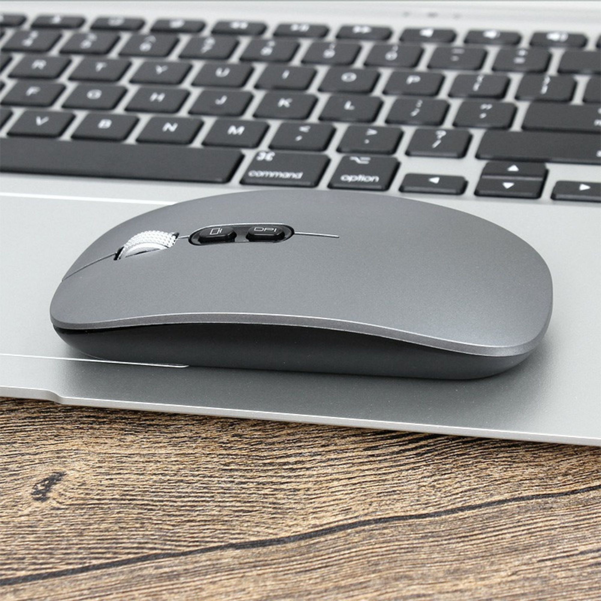 Mouse Wireless Reincarcabil, Flippy, Compatibil Windows/macOS, Bluetooth 5.1 + 2.4GHz, Silentios, DPI 800/1200/1600, Gri Inchis