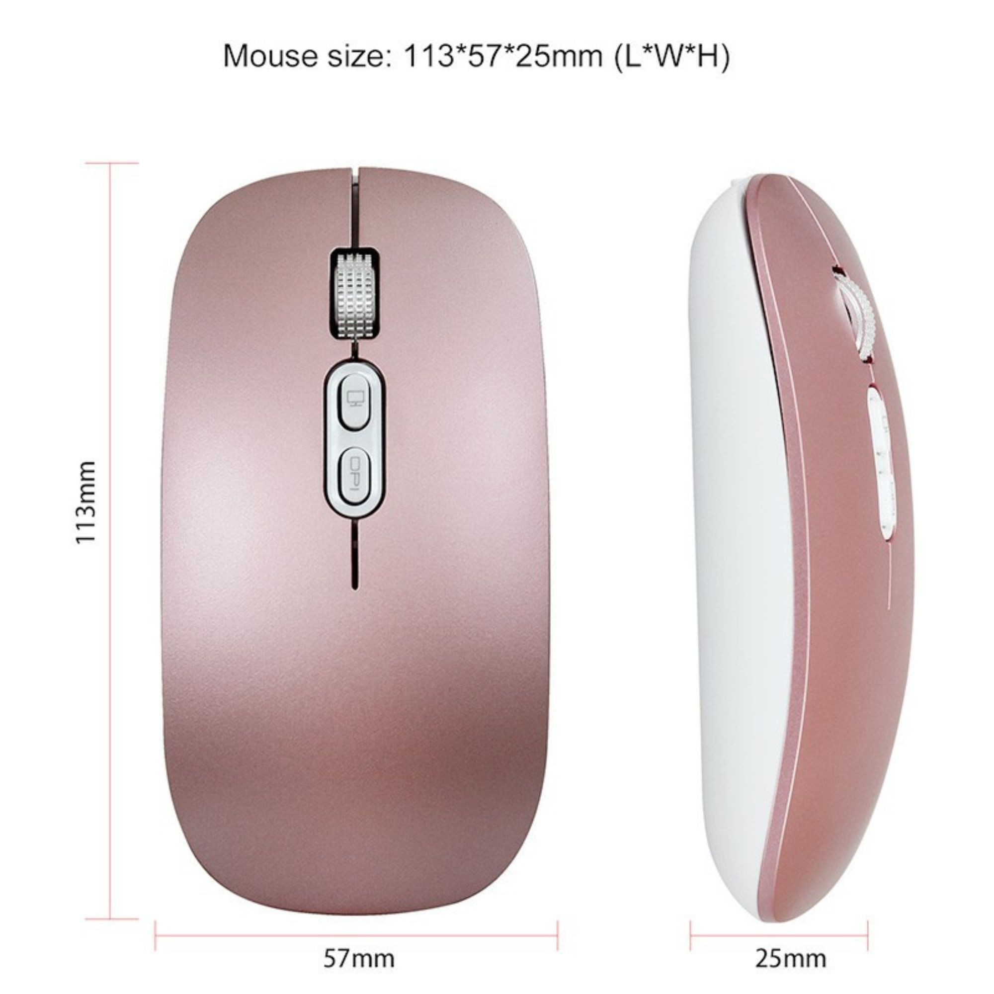 Mouse Wireless Reincarcabil, Flippy, Compatibil Windows/macOS, Bluetooth 5.1 + 2.4GHz, Silentios, DPI 800/1200/1600, Roz Auriu