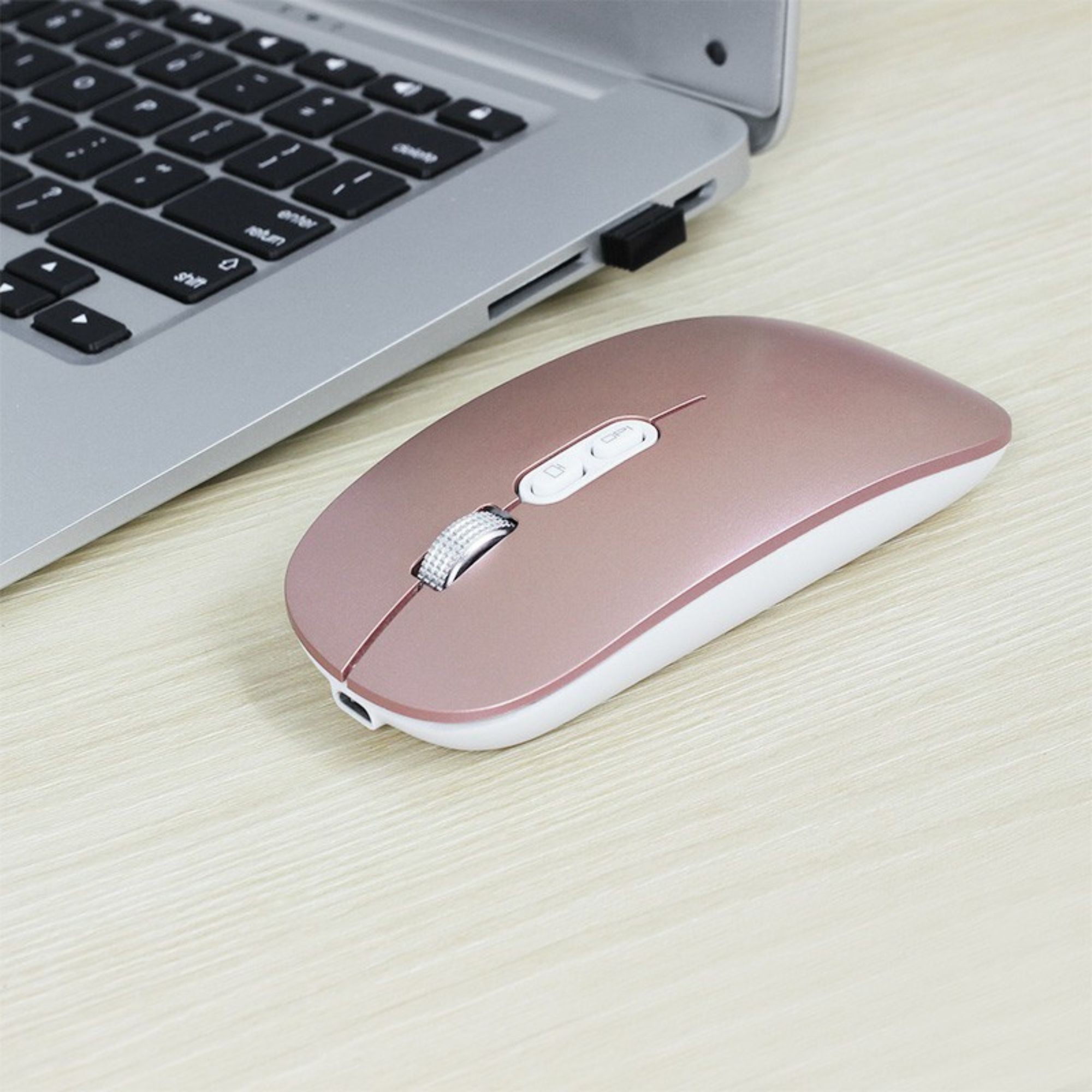 Mouse Wireless Reincarcabil, Flippy, Compatibil Windows/macOS, Bluetooth 5.1 + 2.4GHz, Silentios, DPI 800/1200/1600, Roz Auriu