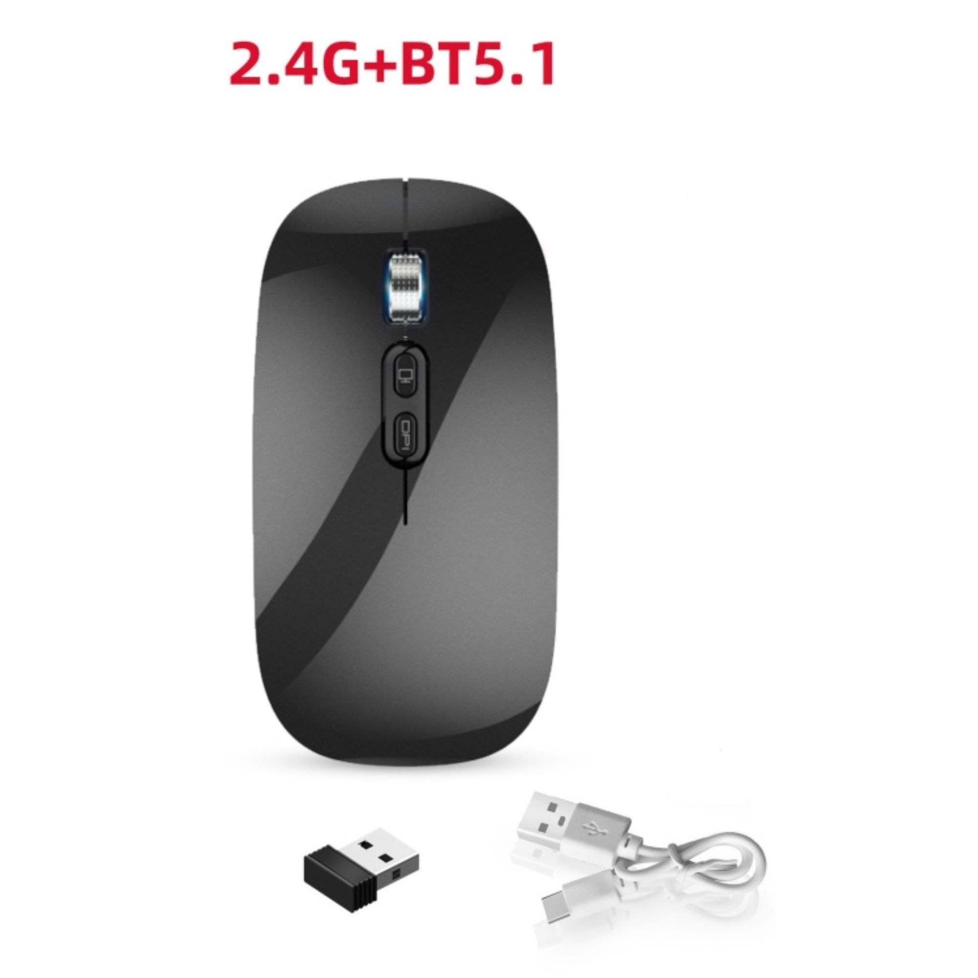 Mouse Wireless Reincarcabil, Flippy, Compatibil Windows/macOS, Bluetooth 5.1 + 2.4GHz, Silentios, DPI 800/1200/1600, Negru