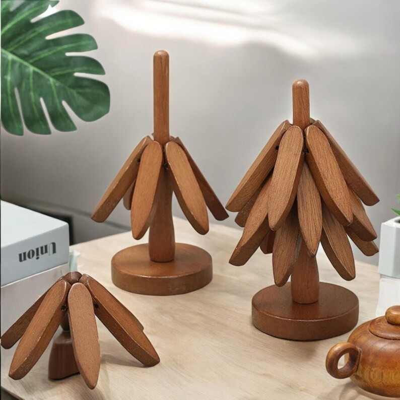 Suport Termic pentru Vase Fierbinti, Flippy, Bambus, Izolatie Termica, Rezistenta la Temperatura Inalta, 21 x 13.5 cm, Maro Inchis