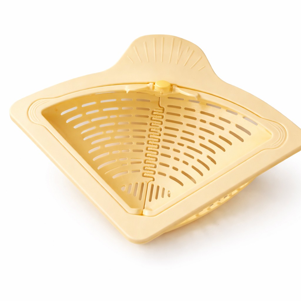 Cos Scurgere Chiuveta, Flippy, Strecuratoare Triunghiulara pentru Bucatarie, Suport Depozitare, Cos Perforat, Clatire cu Jet de Apa, 23 x 9.5x 6 cm, Crem