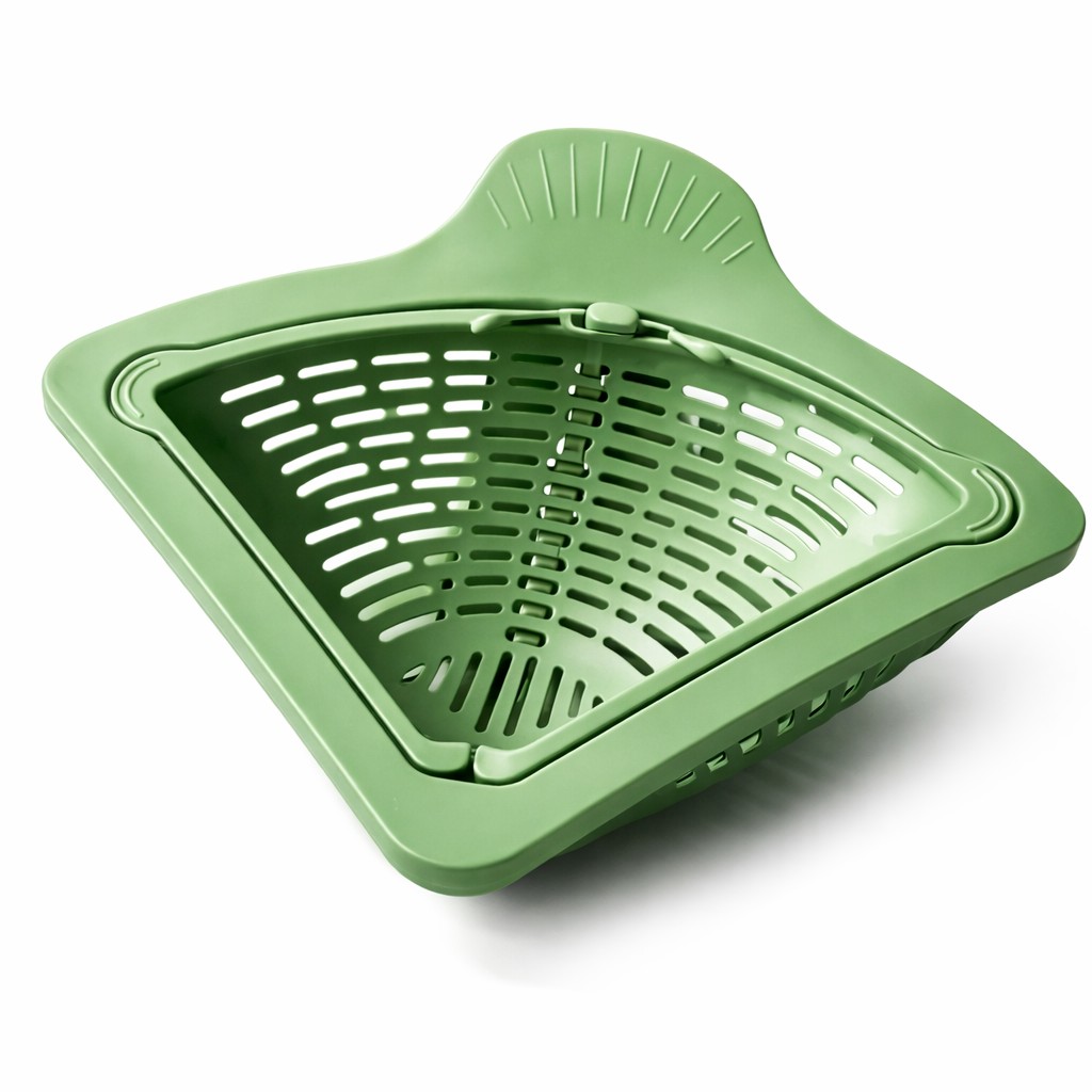 Cos Scurgere Chiuveta, Flippy, Strecuratoare Triunghiulara pentru Bucatarie, Suport Depozitare, Cos Perforat, Clatire cu Jet de Apa, 23 x 9.5x 6 cm, Verde