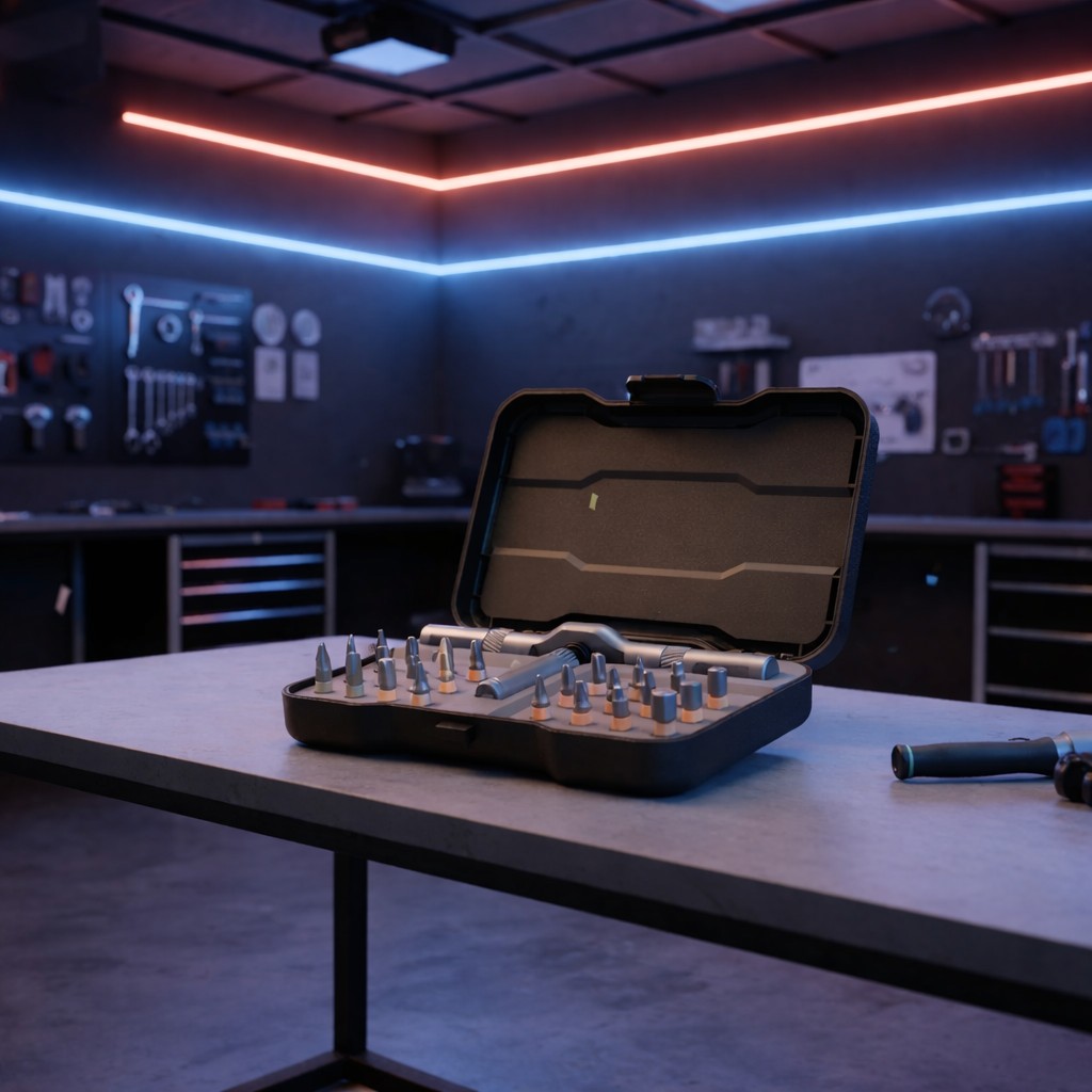 Set Surubelnita Cu Clichet, Flippy, 24 Piese, Sistem de prindere multipla, ergonomic si adaptiv, 16 × 9,3 × 3,6 cm, Negru