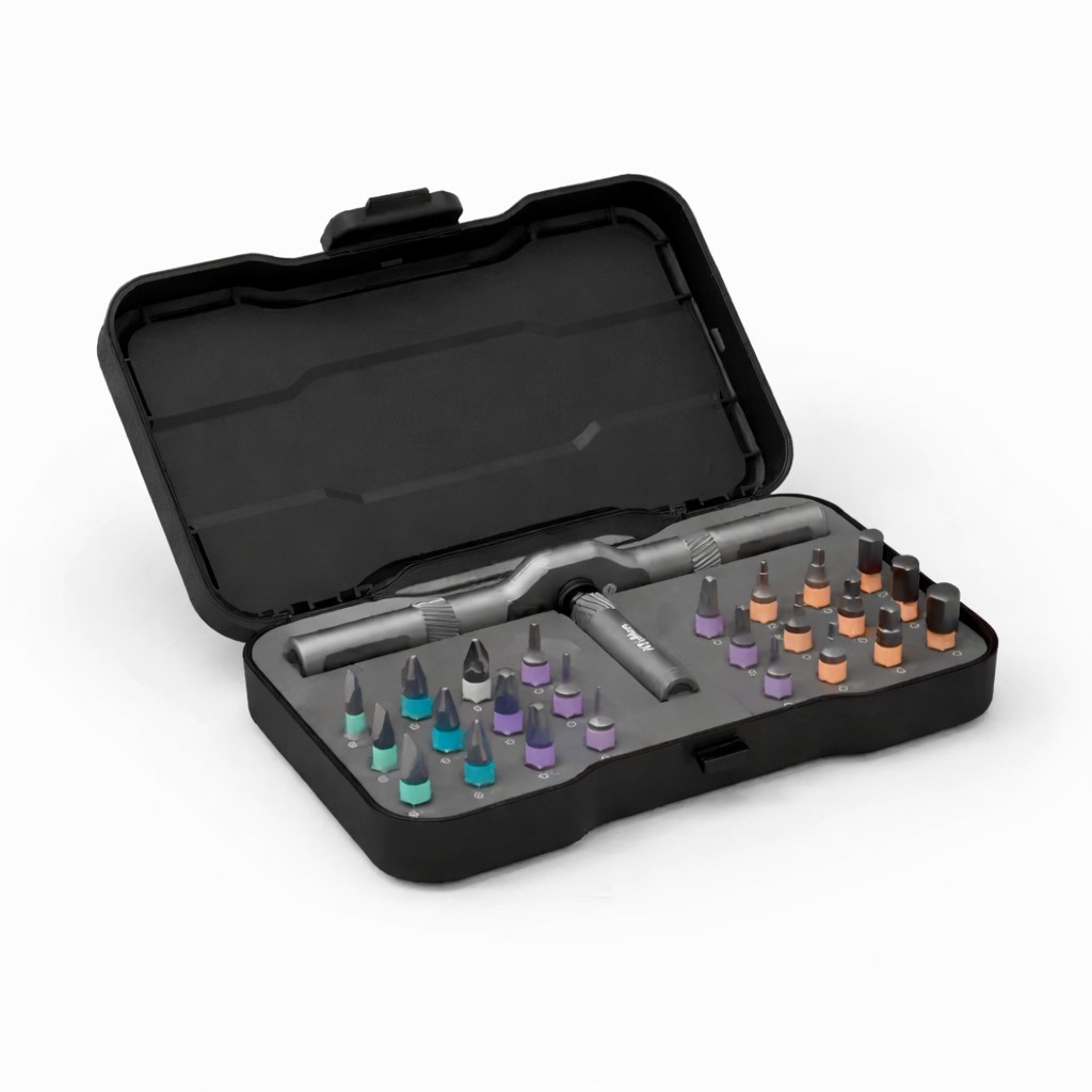 Set Surubelnita Cu Clichet, Flippy, 24 Piese, Sistem de prindere multipla, ergonomic si adaptiv, 16 × 9,3 × 3,6 cm, Negru