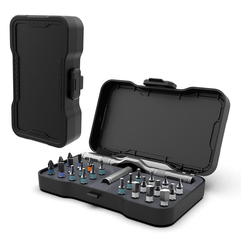 Set Surubelnita Cu Clichet, Flippy, 24 Piese, Sistem de prindere multipla, ergonomic si adaptiv, 16 × 9,3 × 3,6 cm, Negru