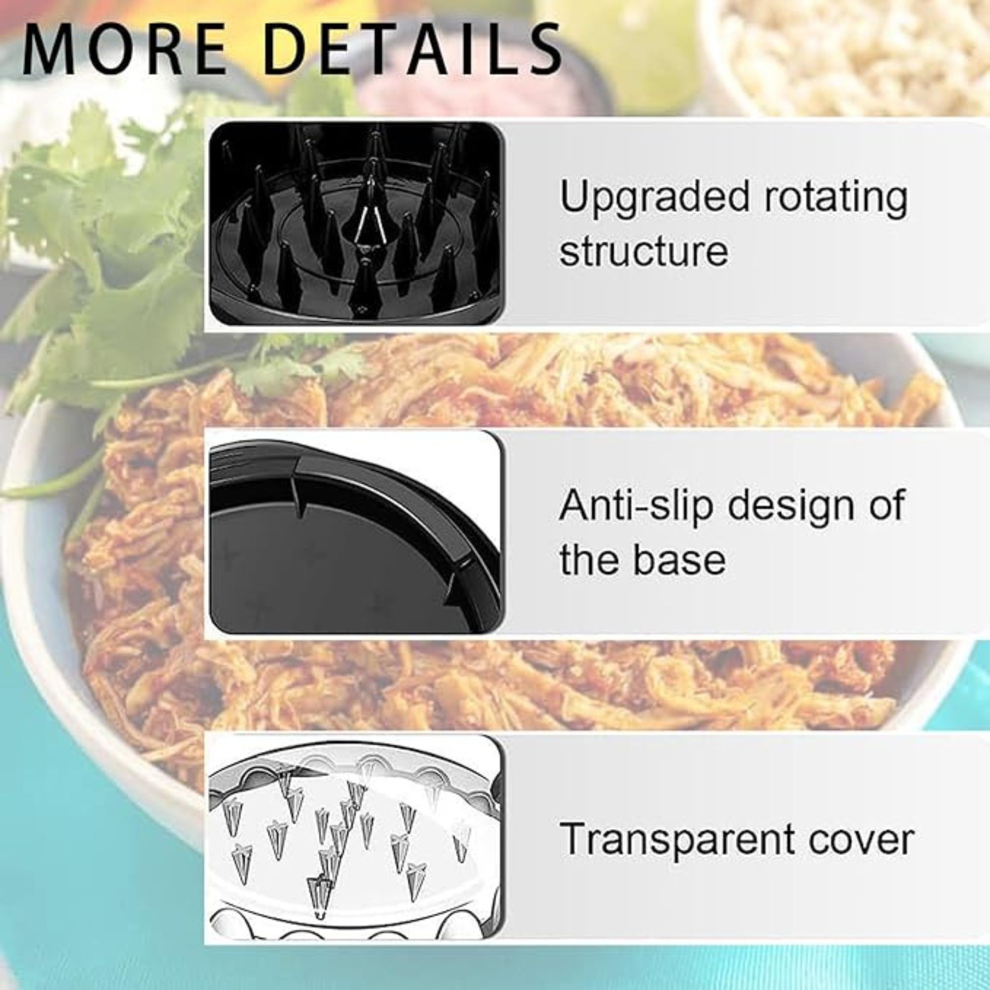 Tocator Manual pentru Carne, Flippy, cu Capac Transparent, Tocator de Pui Antiderapant, Manere Ergonomice, 25 x 25 x 5.5 cm, Negru