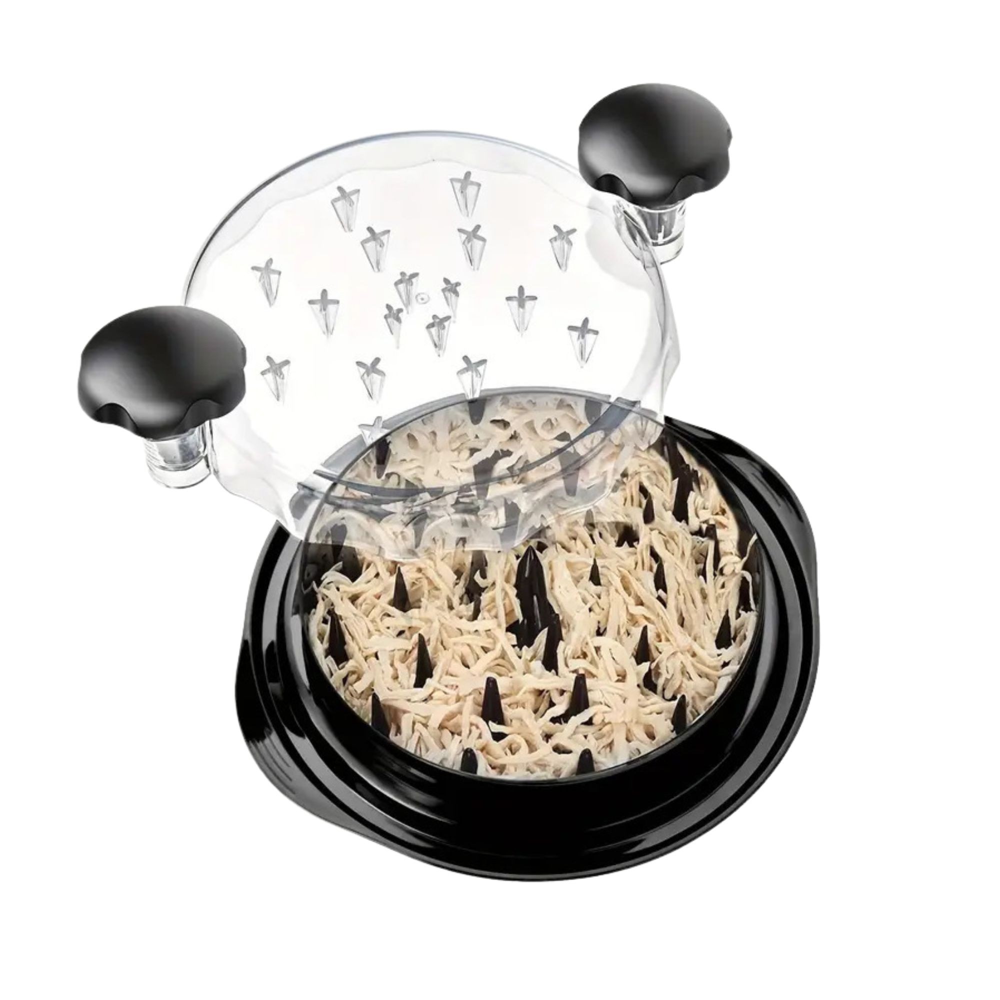 Tocator Manual pentru Carne, Flippy, cu Capac Transparent, Tocator de Pui Antiderapant, Manere Ergonomice, 25 x 25 x 5.5 cm, Negru