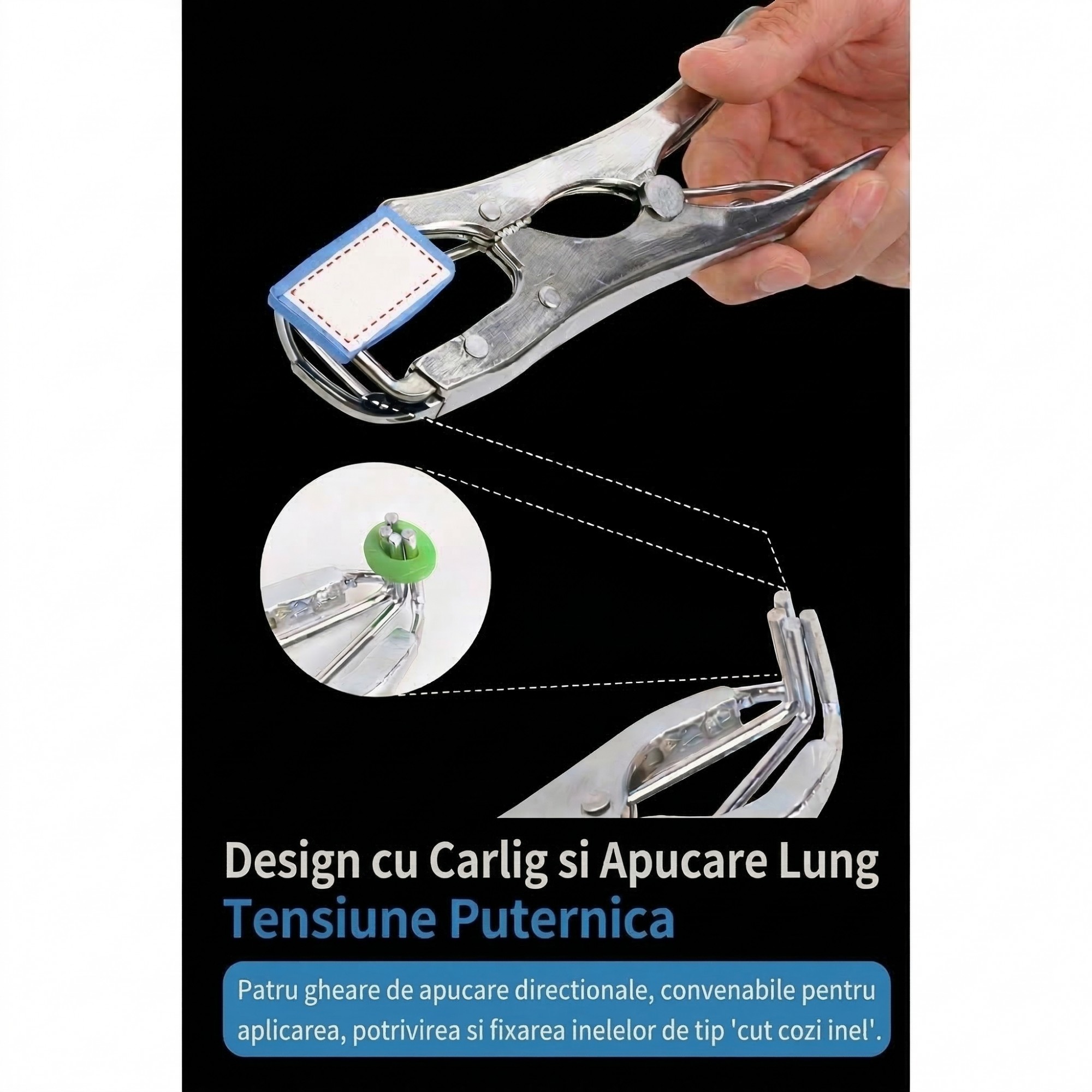 Cleste Pentru Castrarea Animalelor, Flippy, Set Cu 1000 Inele Elastice, Control Temperatura 40 Grade, 3.5 W, 21 x 6 cm, Albastru