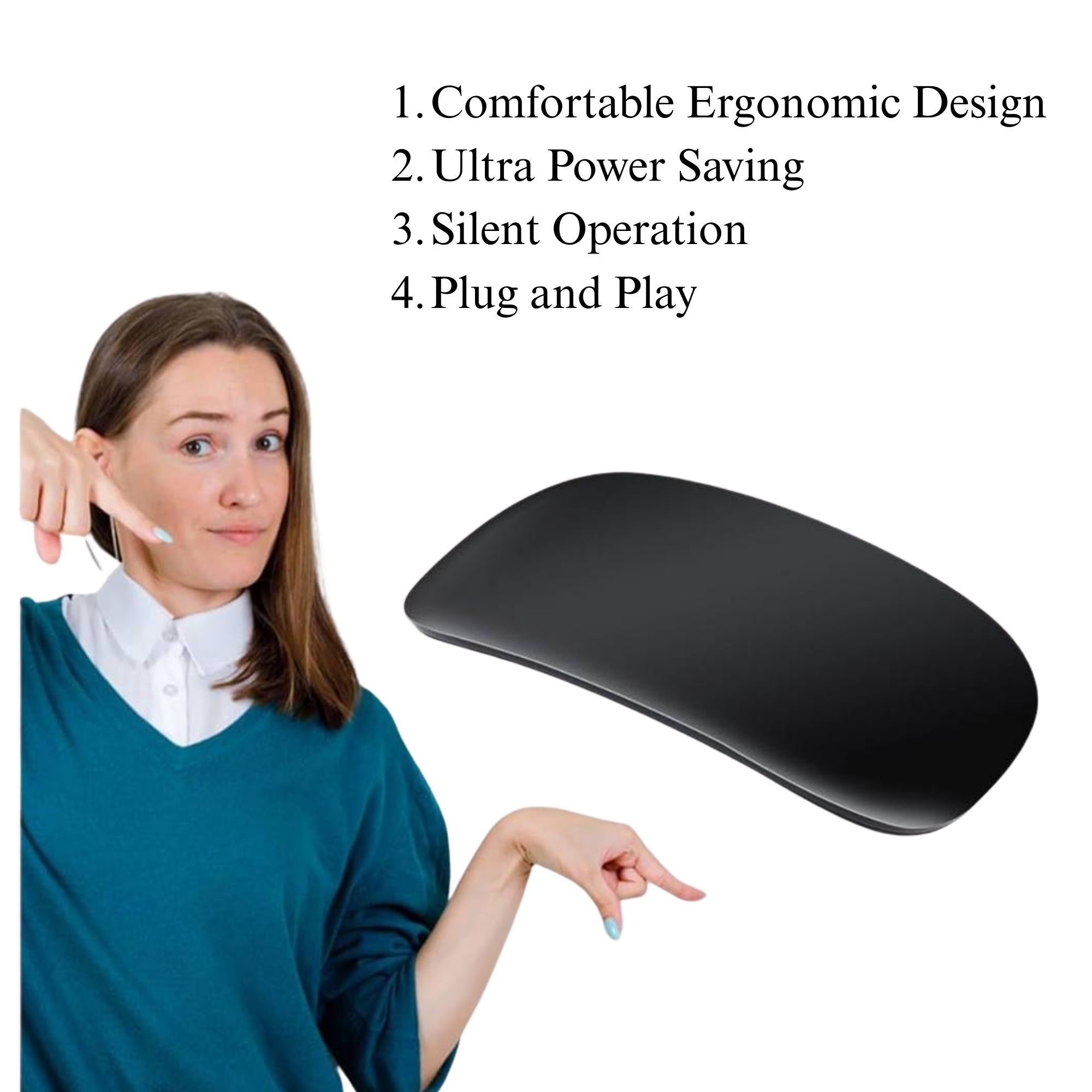 Mouse Wireless cu Gesturi, FLIPPY, Bluetooth + 2.4GHz, Reincarcabil USB, Ultra Subtire, 1600 DPI, Silentios, Design Elegant si Compact, Compatibil cu Laptop/PC, Telefon si Tableta, Ideal pentru Birou si Calatorii, Negru