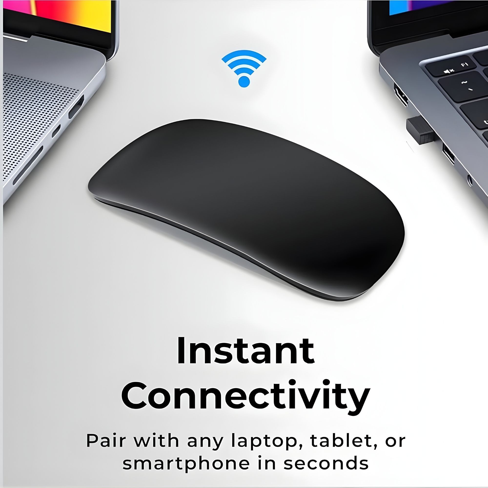 Mouse Wireless cu Gesturi, FLIPPY, Bluetooth + 2.4GHz, Reincarcabil USB, Ultra Subtire, 1600 DPI, Silentios, Design Elegant si Compact, Compatibil cu Laptop/PC, Telefon si Tableta, Ideal pentru Birou si Calatorii, Negru