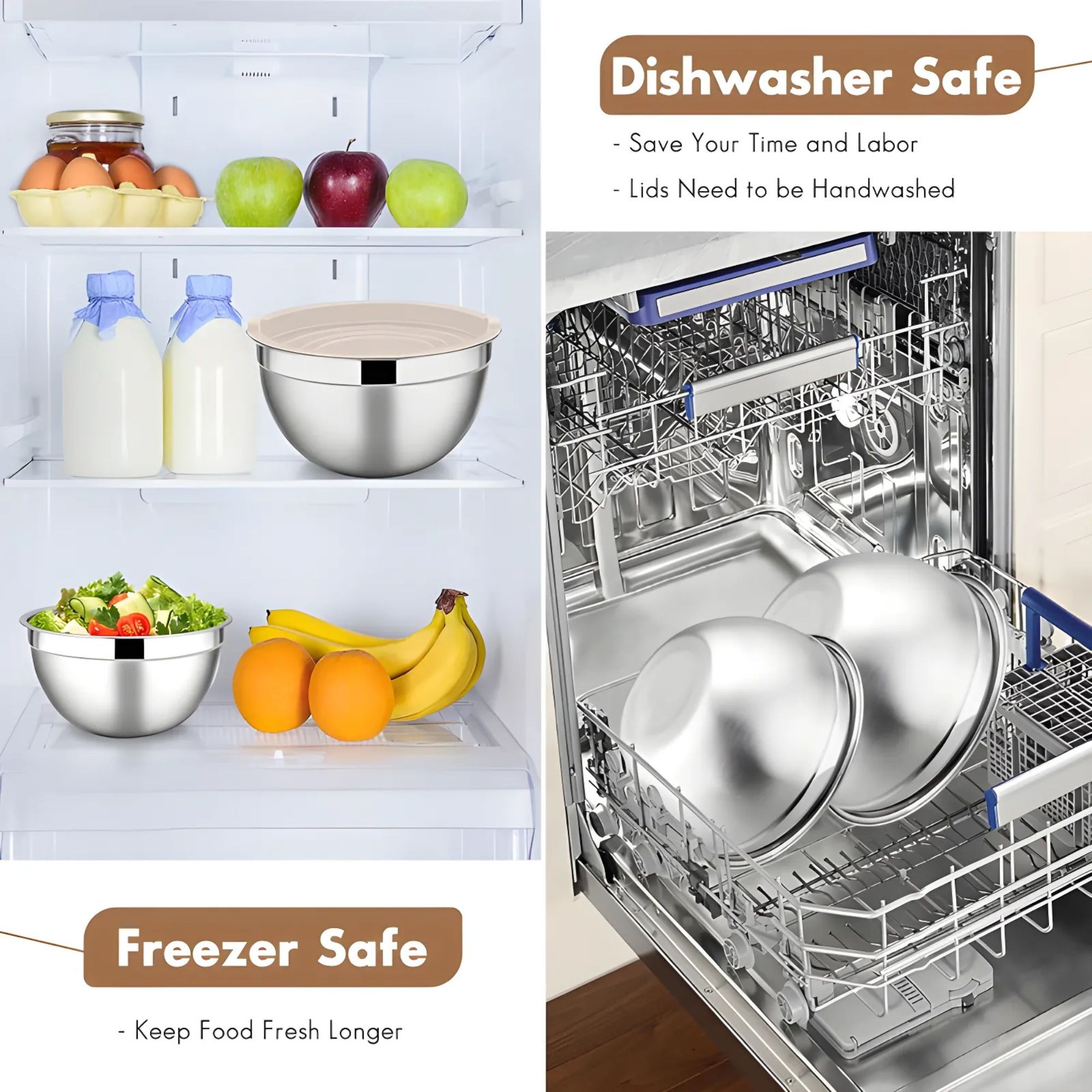 Set 6 Boluri pentru Mixare si Depozitare, Flippy, Inox Premium, Capace Ermetice, 3 Accesorii Razuire si Feliere, Interior Gradat, Design Nestable, Argintiu