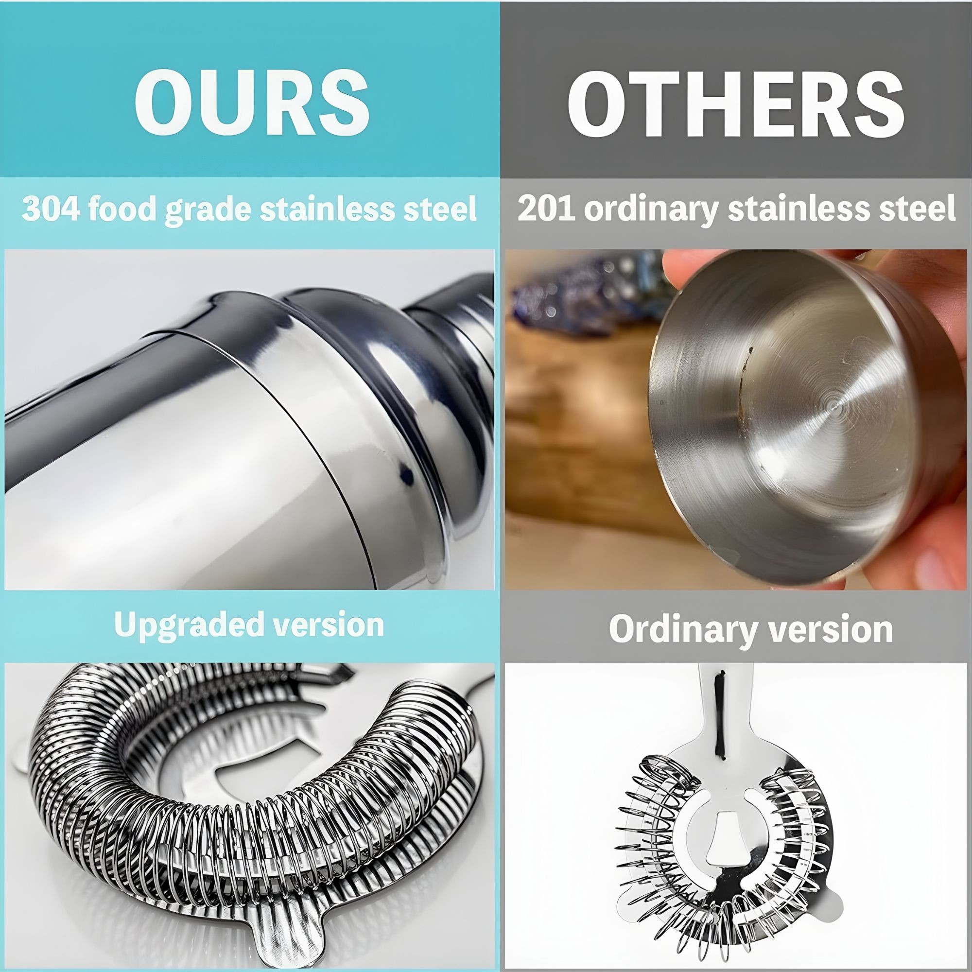 Set Barman Preparare Cocktail,Flippy, 6 Piese, Inox, Argintiu, Kit Accesorii Bar si Mixologie: Shaker750ml, Masura dubla, Pistil, Lingura barman, 2 Picuratoare