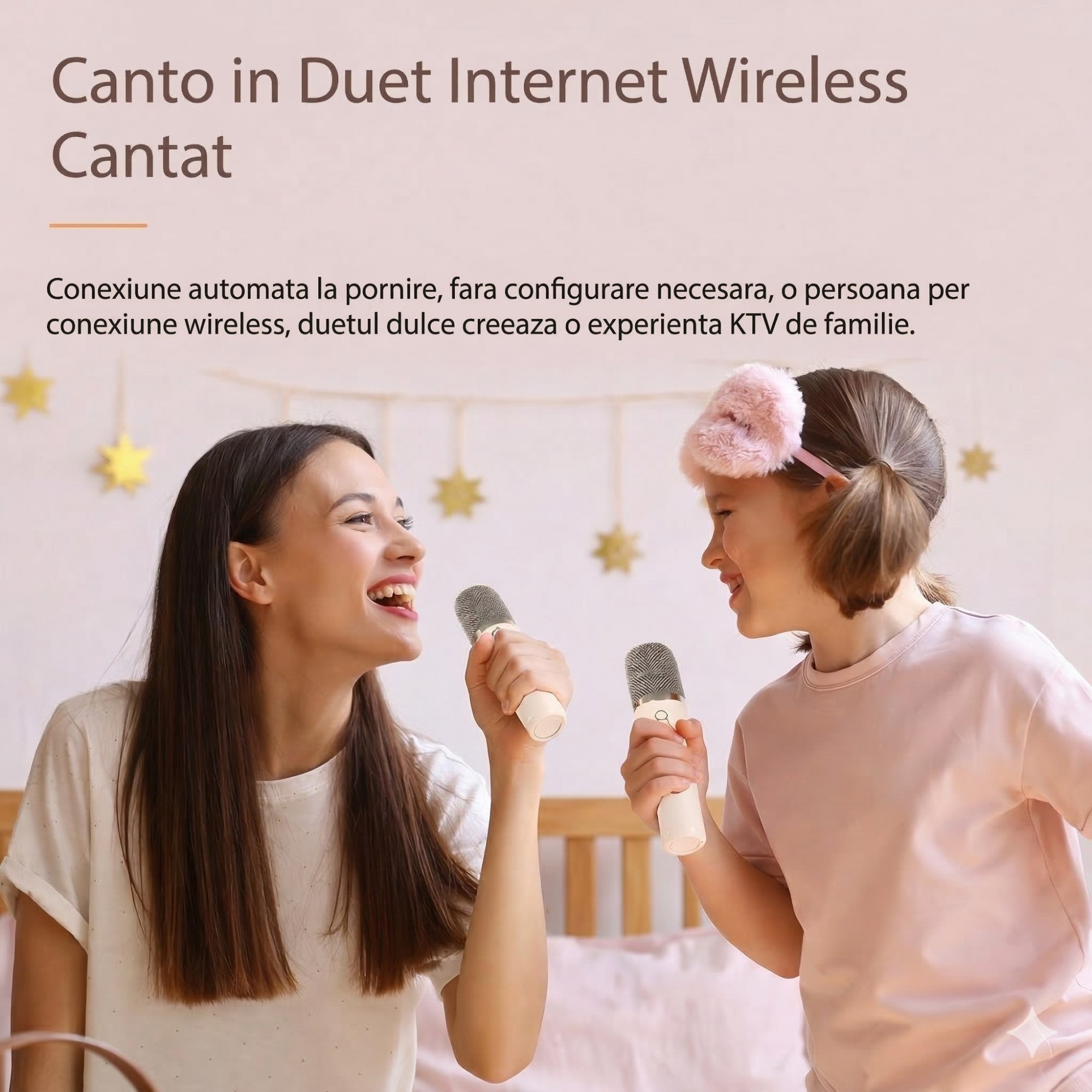 Boxa Portabila Karaoke, Flippy, Bluetooth 5.3, 5-10W, Set 2 Microfoane Wireless, LED RGB, 4 Efecte Vocale, Type-C, 14 x 11 cm, Roz