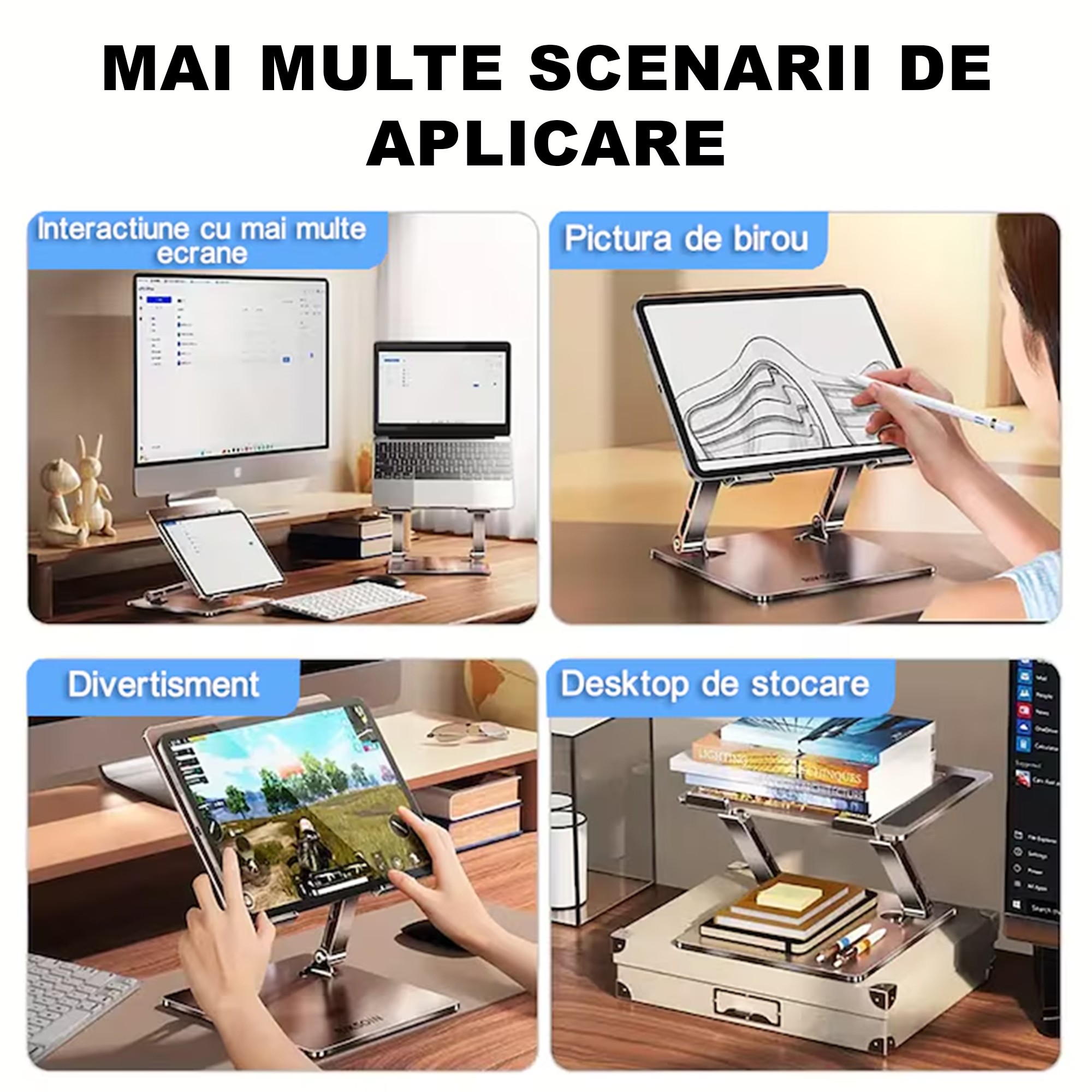 Stand Laptop si Tableta, Flippy, Suport Laptop Ergonomic, Pliabil, Ajustabil pe Inaltime, Portabil, Anti Alunecare, 27.7 x 27.7 x 5 cm, Gri