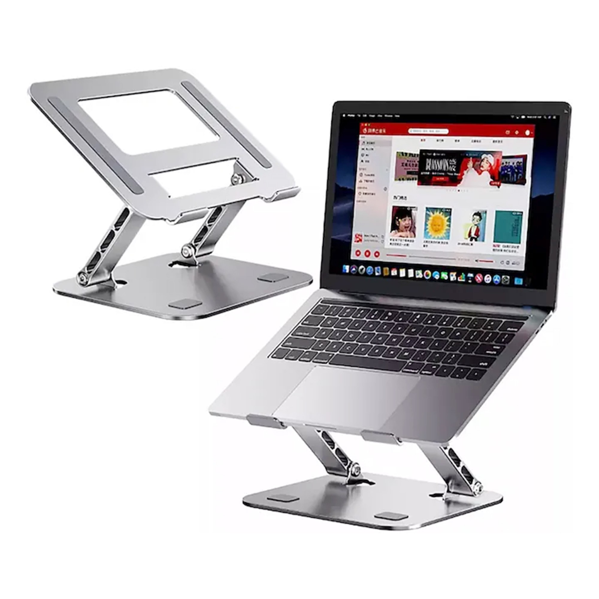Stand Laptop si Tableta, Flippy, Suport Laptop Ergonomic, Pliabil, Ajustabil pe Inaltime, Portabil, Anti Alunecare, 27.7 x 27.7 x 5 cm, Gri