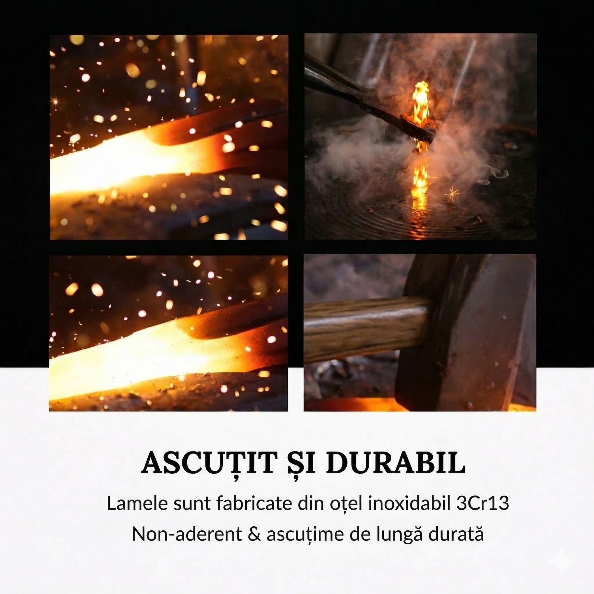 Cutite Bucatarie, Set 9 Piese, Flippy, Otel Inoxidabil cu Acoperire Antiaderenta, Suport Depozitare Inclus, 6 Cutite, Tija Ascutire si Foarfeca Bucatarie, 31 x 10 x 10 cm, Negru