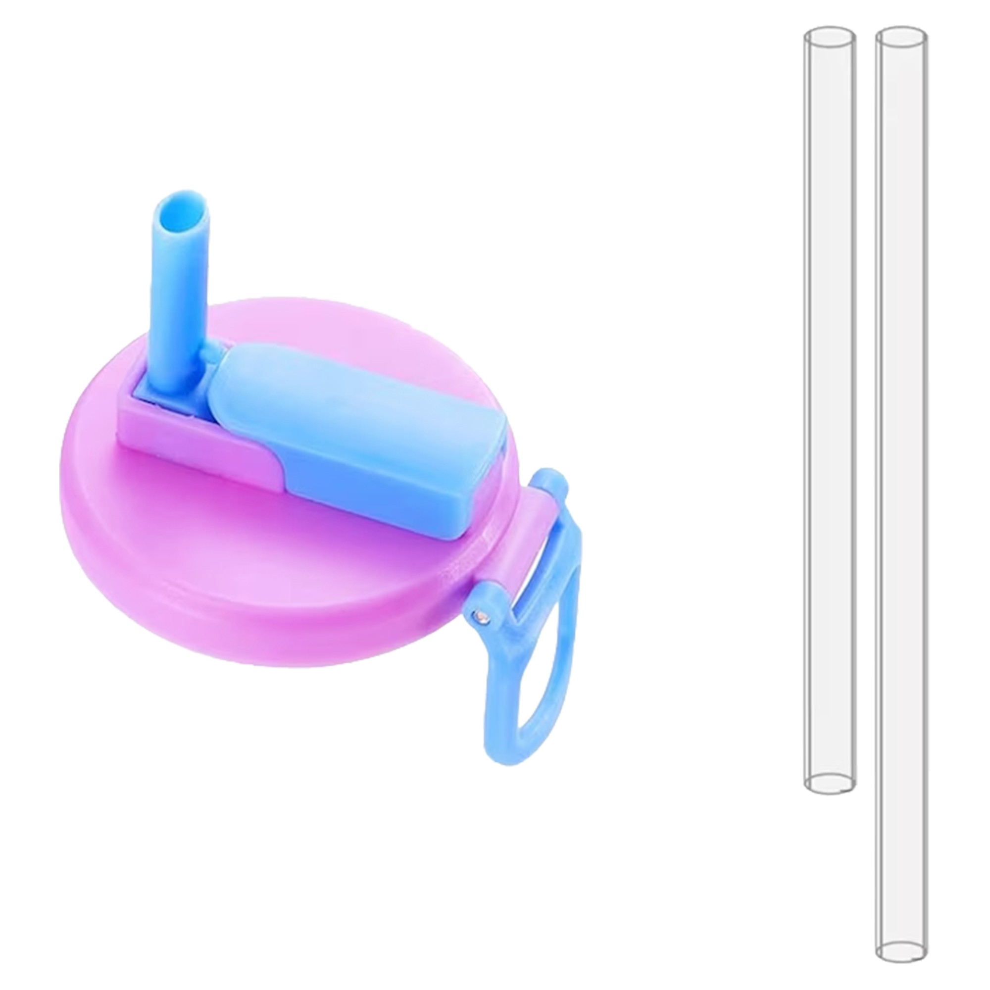 Capac Anti Varsare pentru Doze, Flippy, Model cu Pai Transparent, Reutilizabil, din Plastic, cu Maner Transportabil, 5.4 cm, Rozov