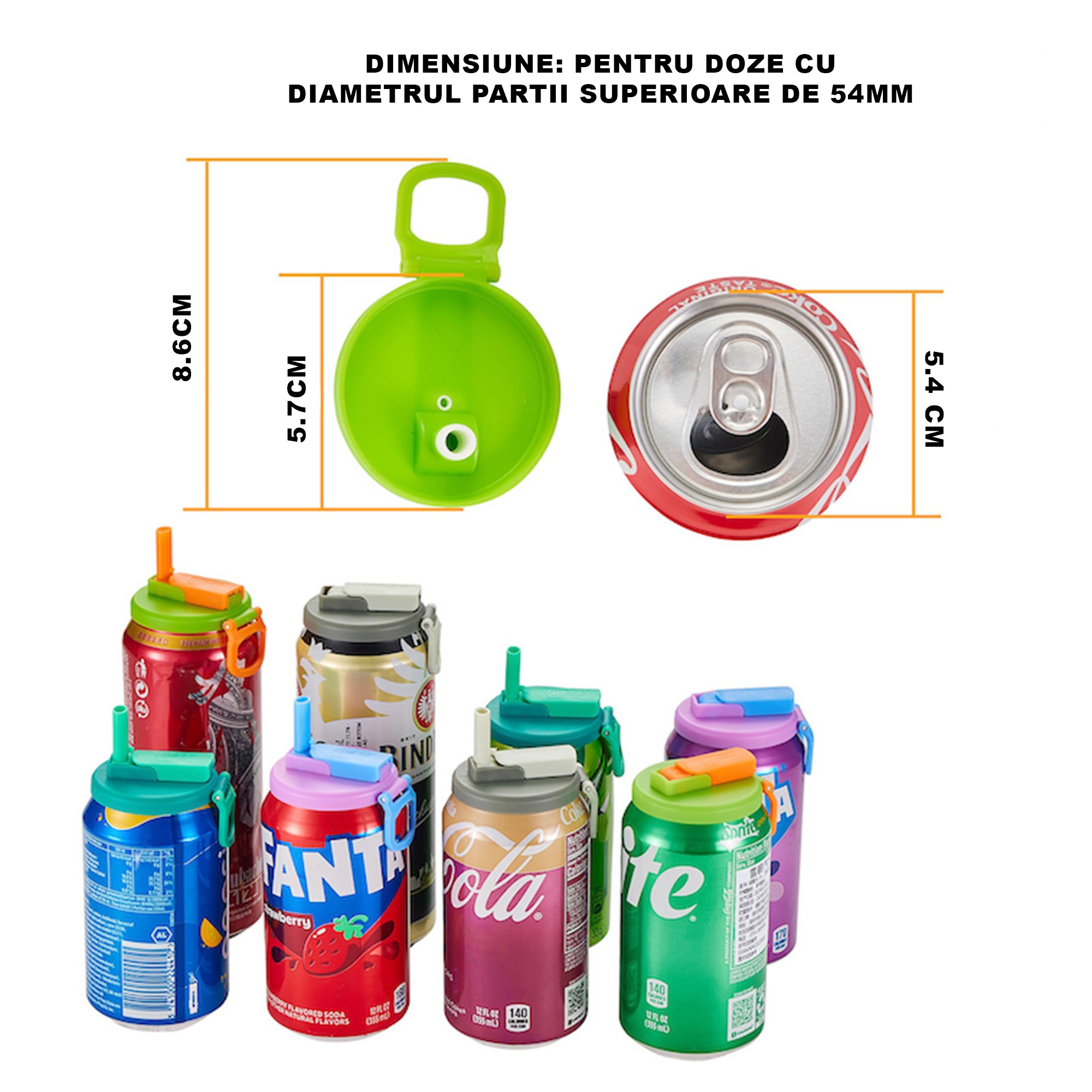 Capac Anti Varsare pentru Doze, Flippy, Model cu Pai Transparent, Reutilizabil, din Plastic, cu Maner Transportabil, 5.4 cm, Gri