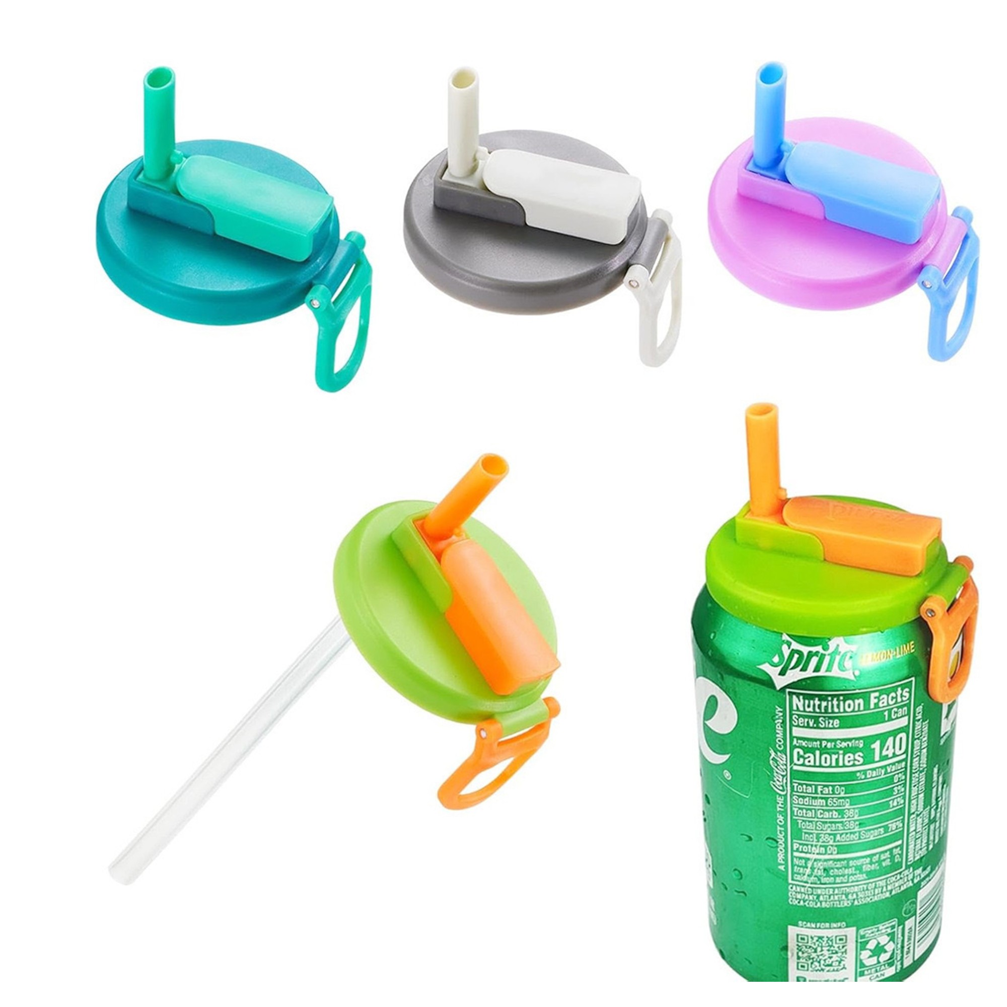 Capac Anti Varsare pentru Doze, Flippy, Model cu Pai Transparent, Reutilizabil, din Plastic, cu Maner Transportabil, 5.4 cm, Gri