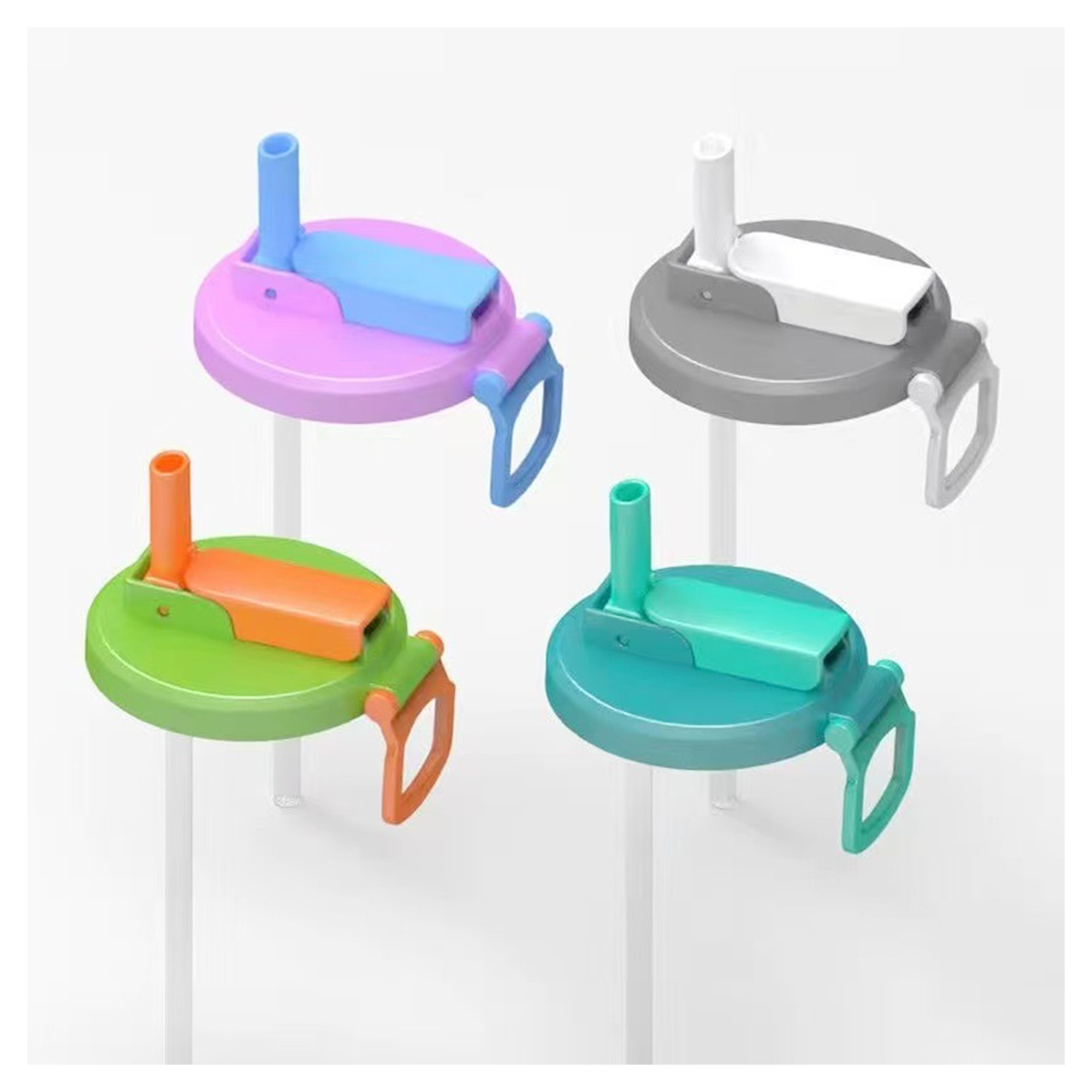 Capac Anti Varsare pentru Doze, Flippy, Model cu Pai Transparent, Reutilizabil, din Plastic, cu Maner Transportabil, 5.4 cm, Verde