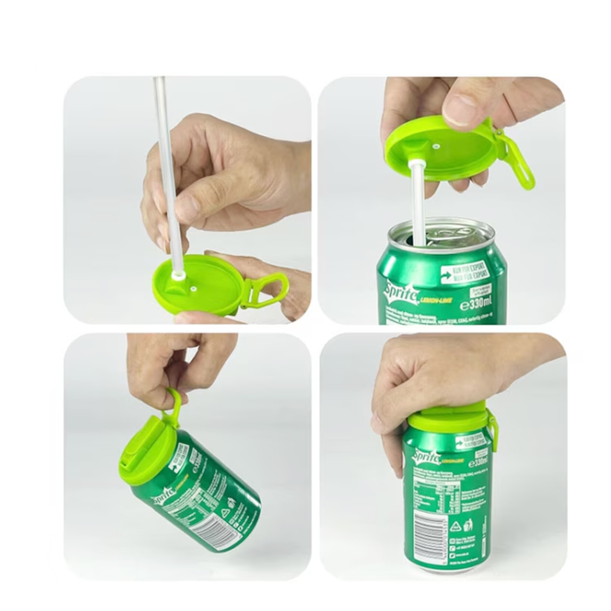 Capac Anti Varsare pentru Doze, Flippy, Model cu Pai Transparent, Reutilizabil, din Plastic, cu Maner Transportabil, 5.4 cm, Verde