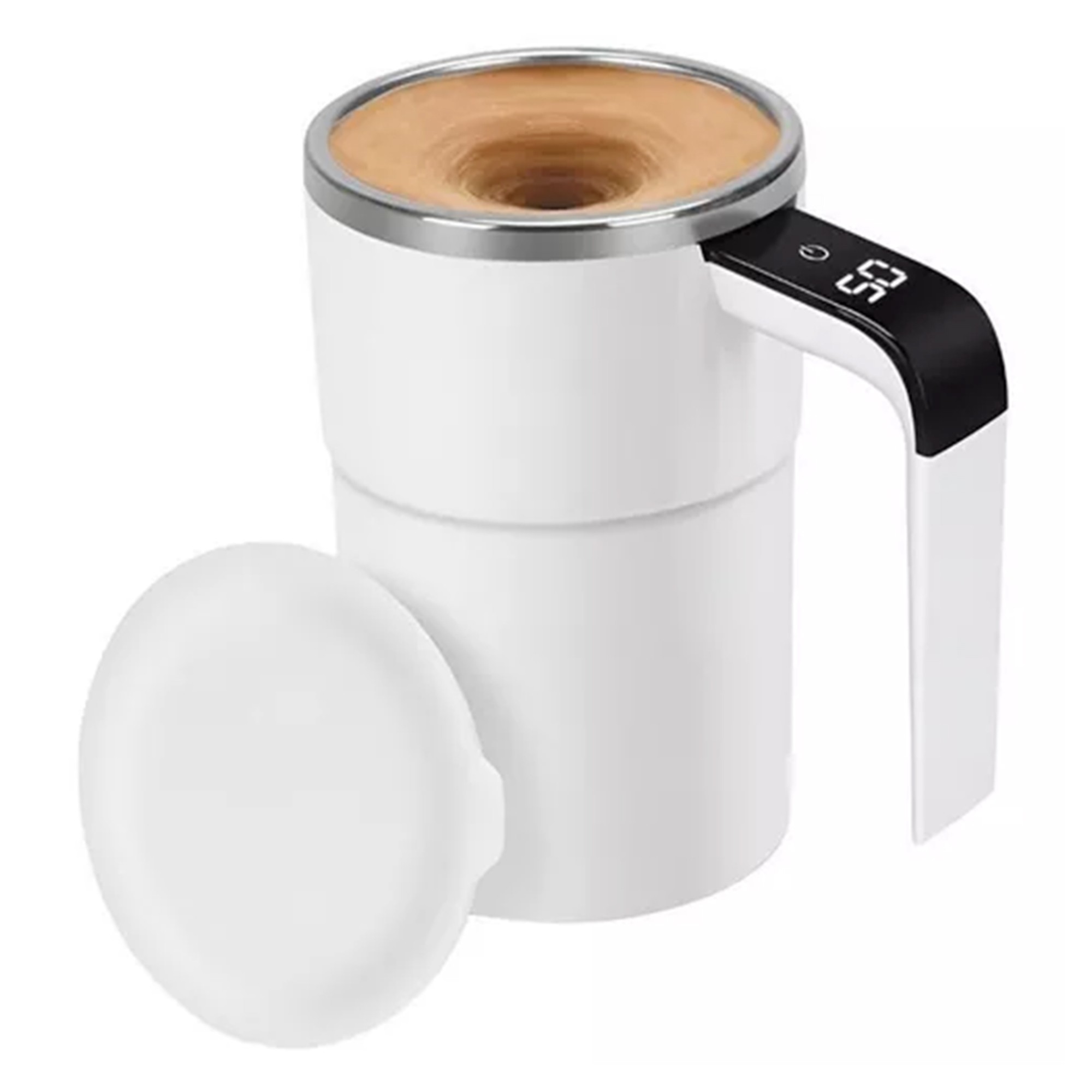 Cana Termica, Flippy, Ecran LCD, Auto Amestecare, Afisaj al Temperaturii, Otel Inoxidabil, Tip Termos, Incarcare USB, 13.8 x 8 cm, Alb