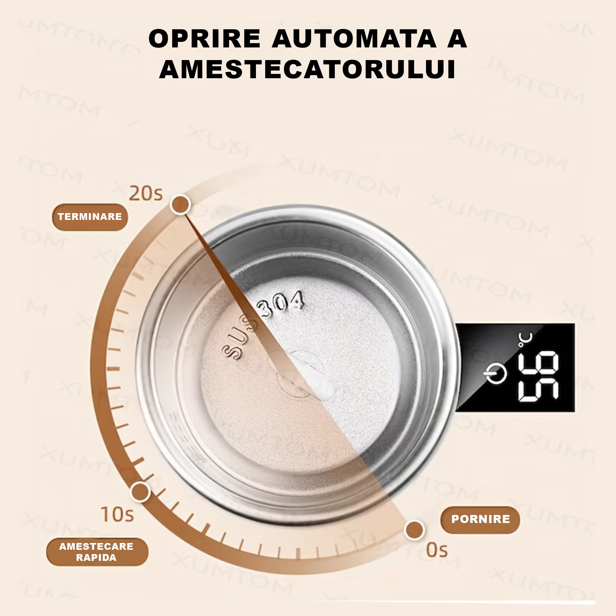 Cana Termica, Flippy, Ecran LCD, Auto Amestecare, Afisaj al Temperaturii, Otel Inoxidabil, Tip Termos, Incarcare USB, 13.8 x 8 cm, Negru
