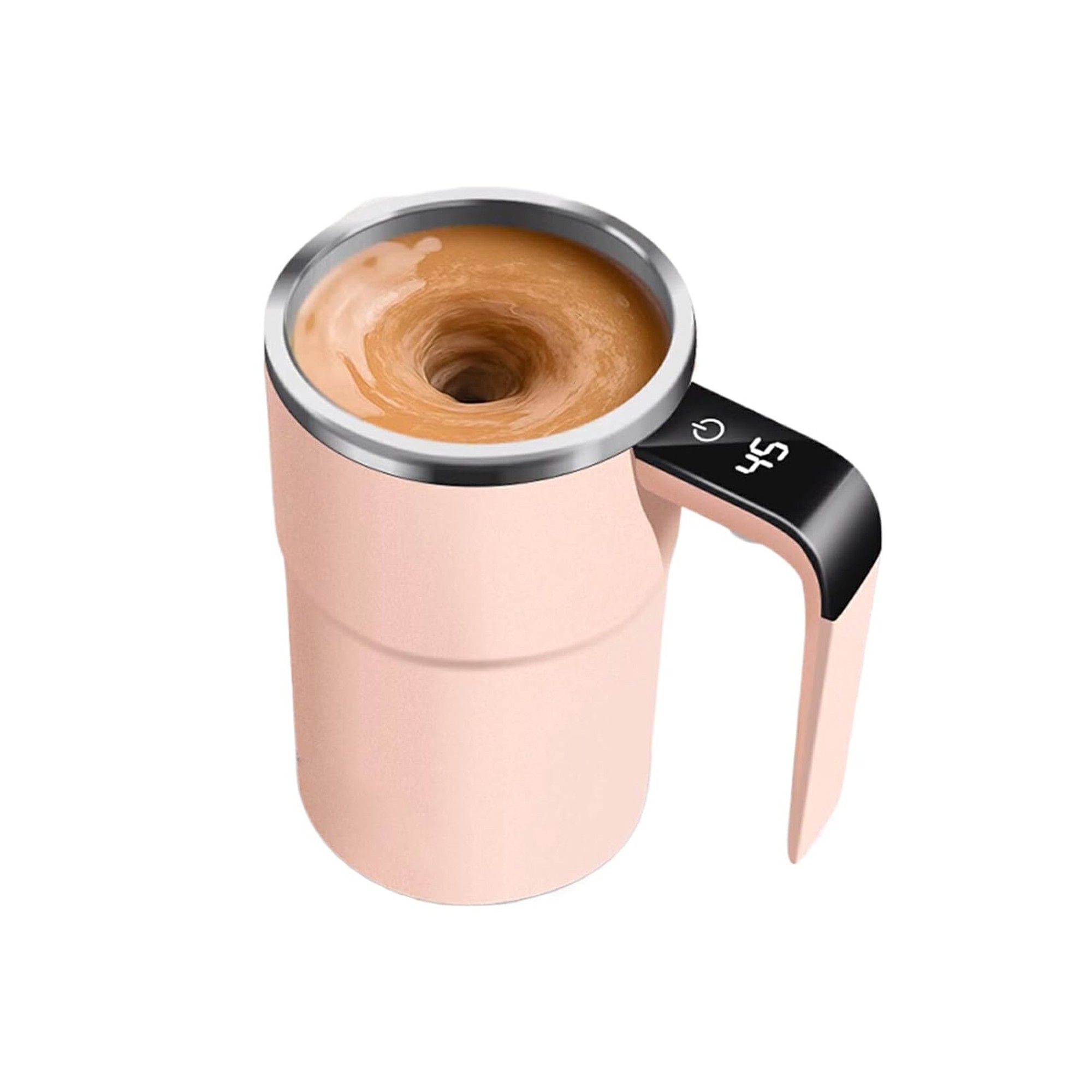 Cana Termica, Flippy, Ecran LCD, Auto Amestecare, Afisaj al Temperaturii, Otel Inoxidabil, Tip Termos, Incarcare USB, 13.8 x 8 cm, Roz