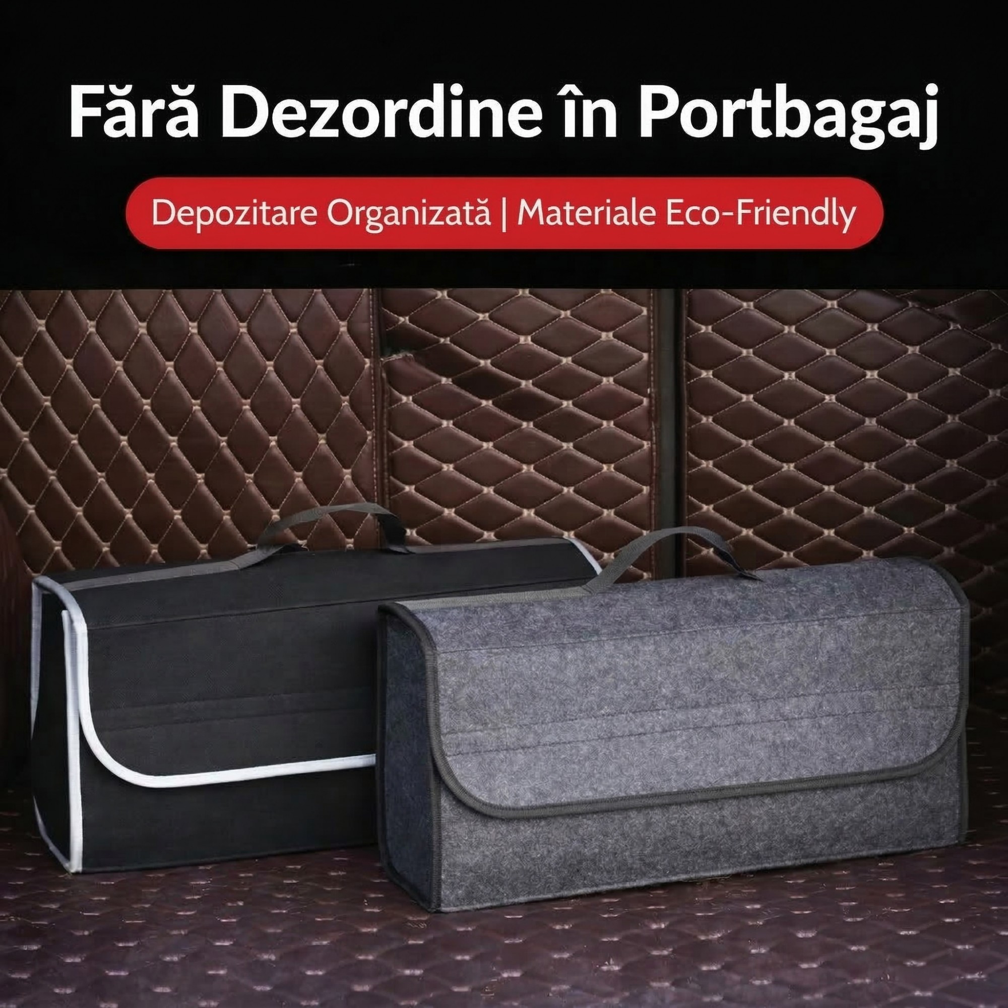 Organizator Portbagaj Auto Pliabil, Flippy, Cutie Depozitare Multifunctionala, Material Textil Non Woven, 50 x 17 x 24 cm, Negru