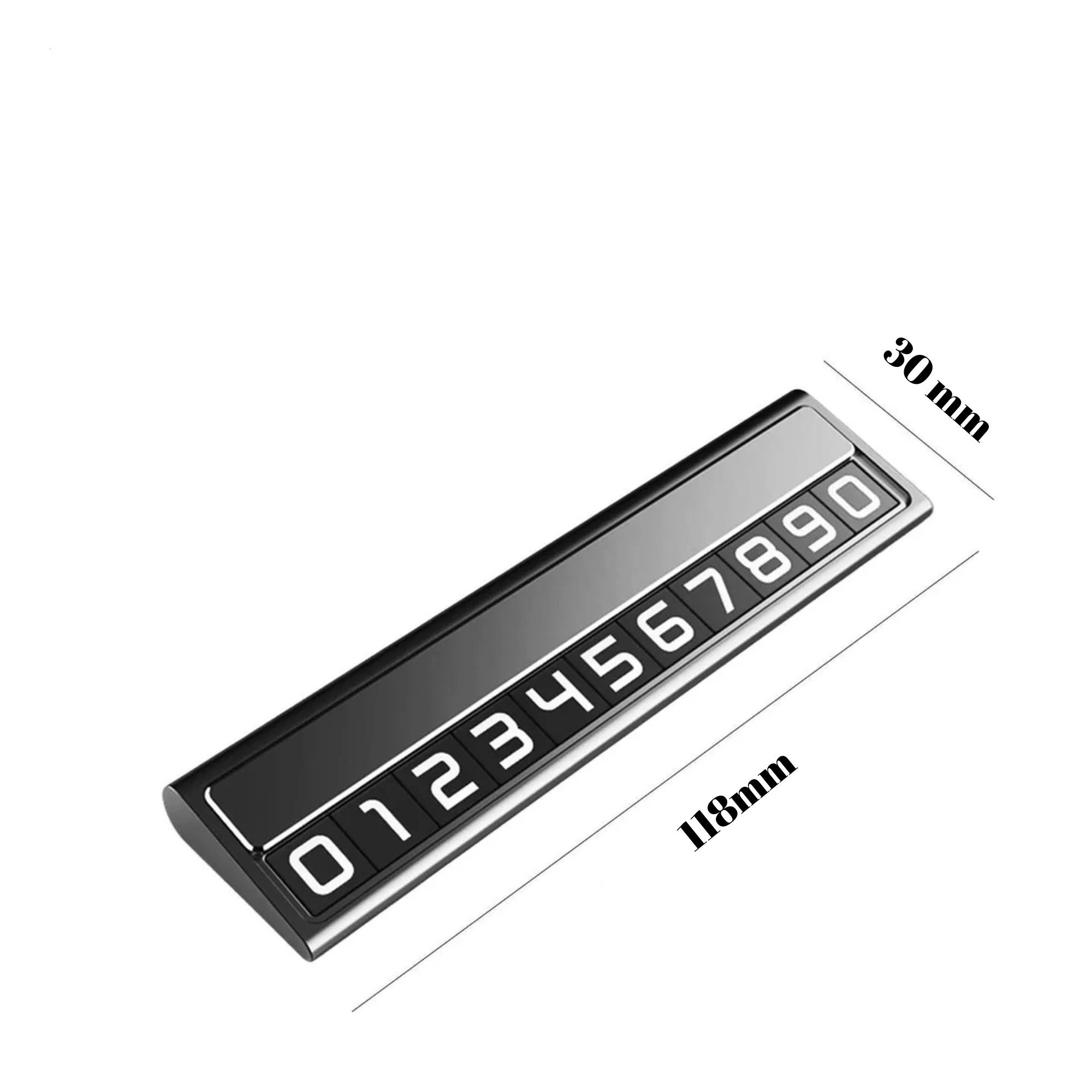 Suport Auto Numar Telefon Parcare, Flippy, Design Metalic cu Capac, Afisaj Ascuns Rabatabil, Cifre Magnetice Fluorescente, 11.8 x 3 x 1 cm, Negru 