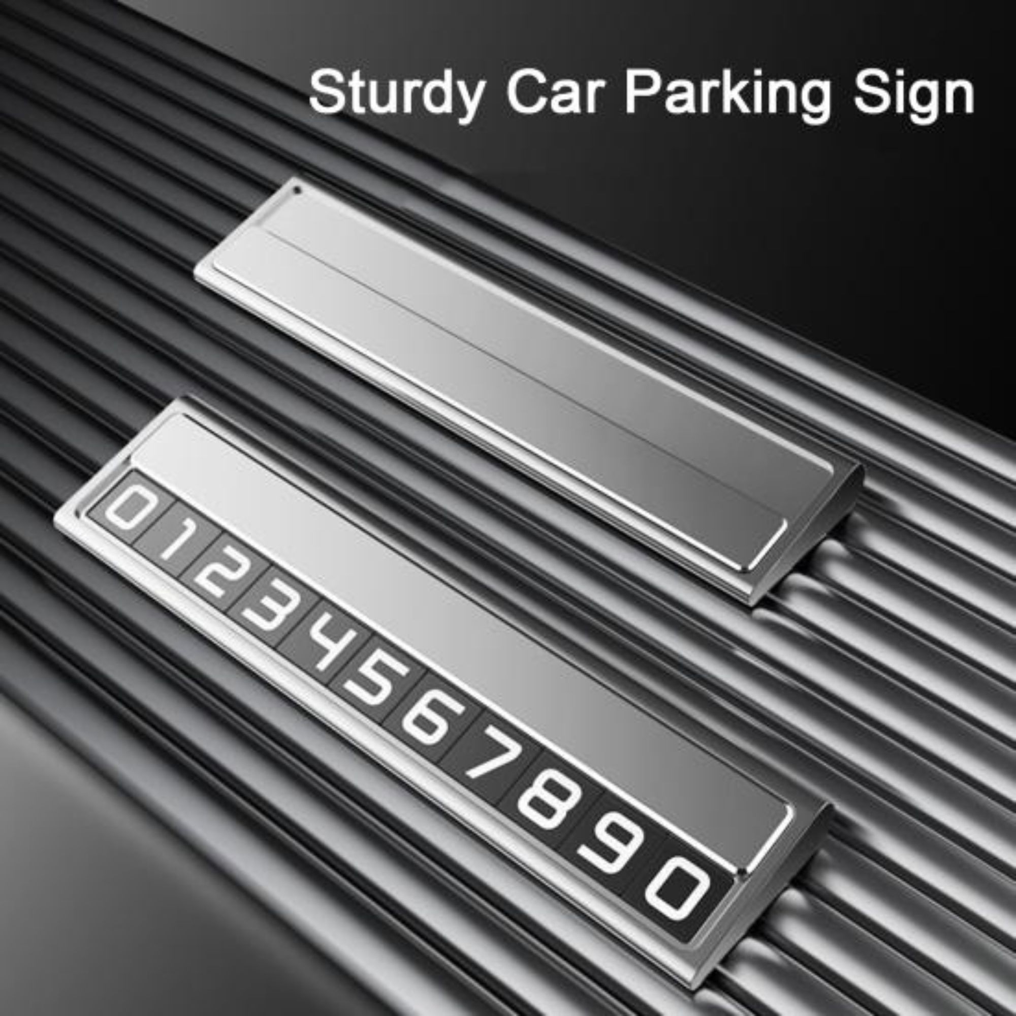 Suport Auto Numar Telefon Parcare, Flippy, Design Metalic cu Capac, Afisaj Ascuns Rabatabil, Cifre Magnetice Fluorescente, 11.8 x 3 x 1 cm, Negru 