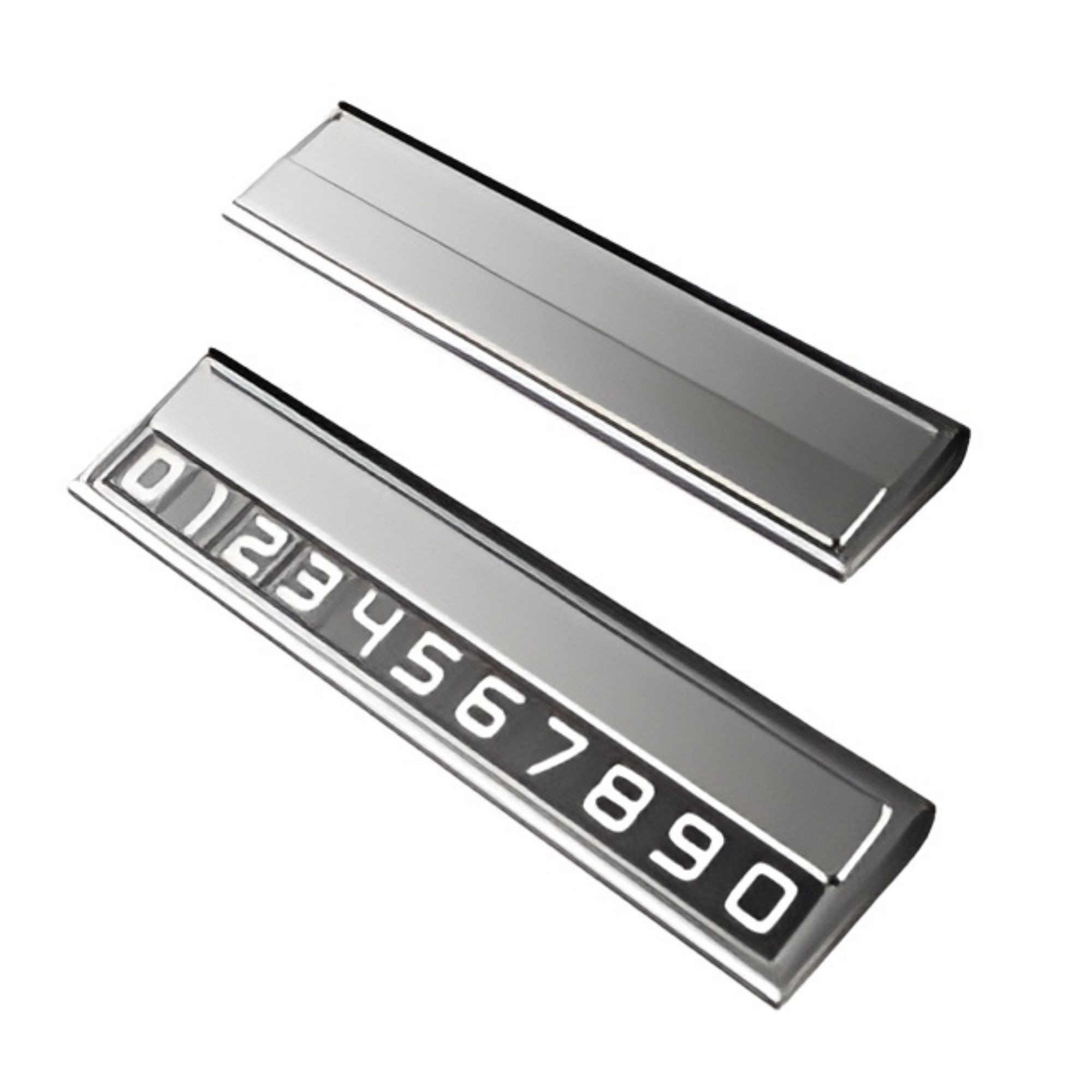 Suport Auto Numar Telefon Parcare, Flippy, Design Metalic cu Capac, Afisaj Ascuns Rabatabil, Cifre Magnetice Fluorescente, 11.8 x 3 x 1 cm, Argintiu 