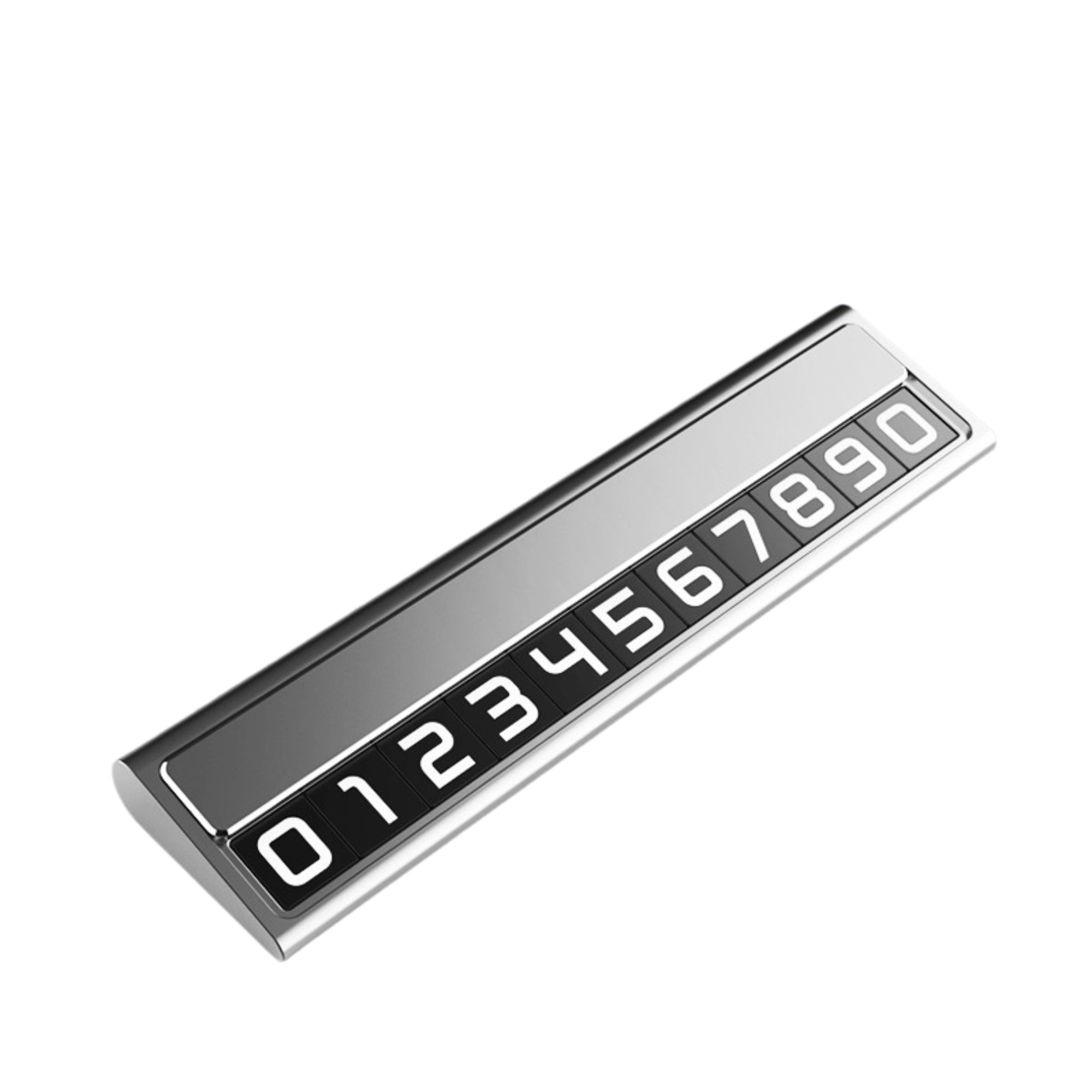 Suport Auto Numar Telefon Parcare, Flippy, Design Metalic cu Capac, Afisaj Ascuns Rabatabil, Cifre Magnetice Fluorescente, 11.8 x 3 x 1 cm, Argintiu 