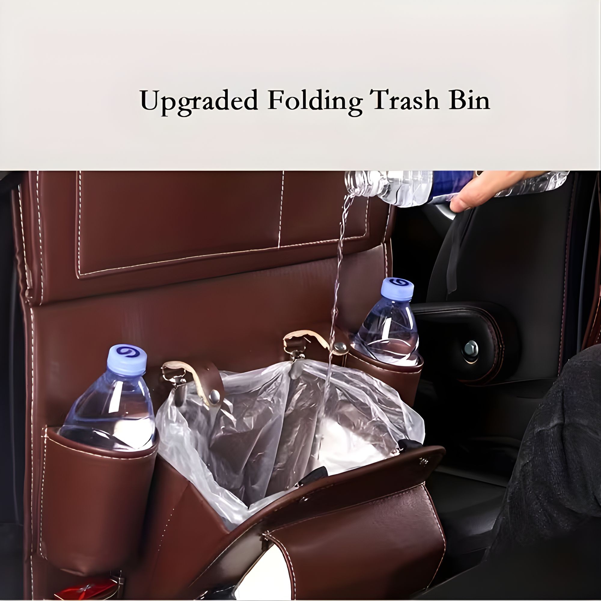 Organizator Spate Scaun Auto, Flippy, Masa Pliabila, Piele Ecologica, Impermeabil, Suport pentru Tableta, Sortare Lucruri si Protejare Tapiterie, 40 x 63cm, Bej