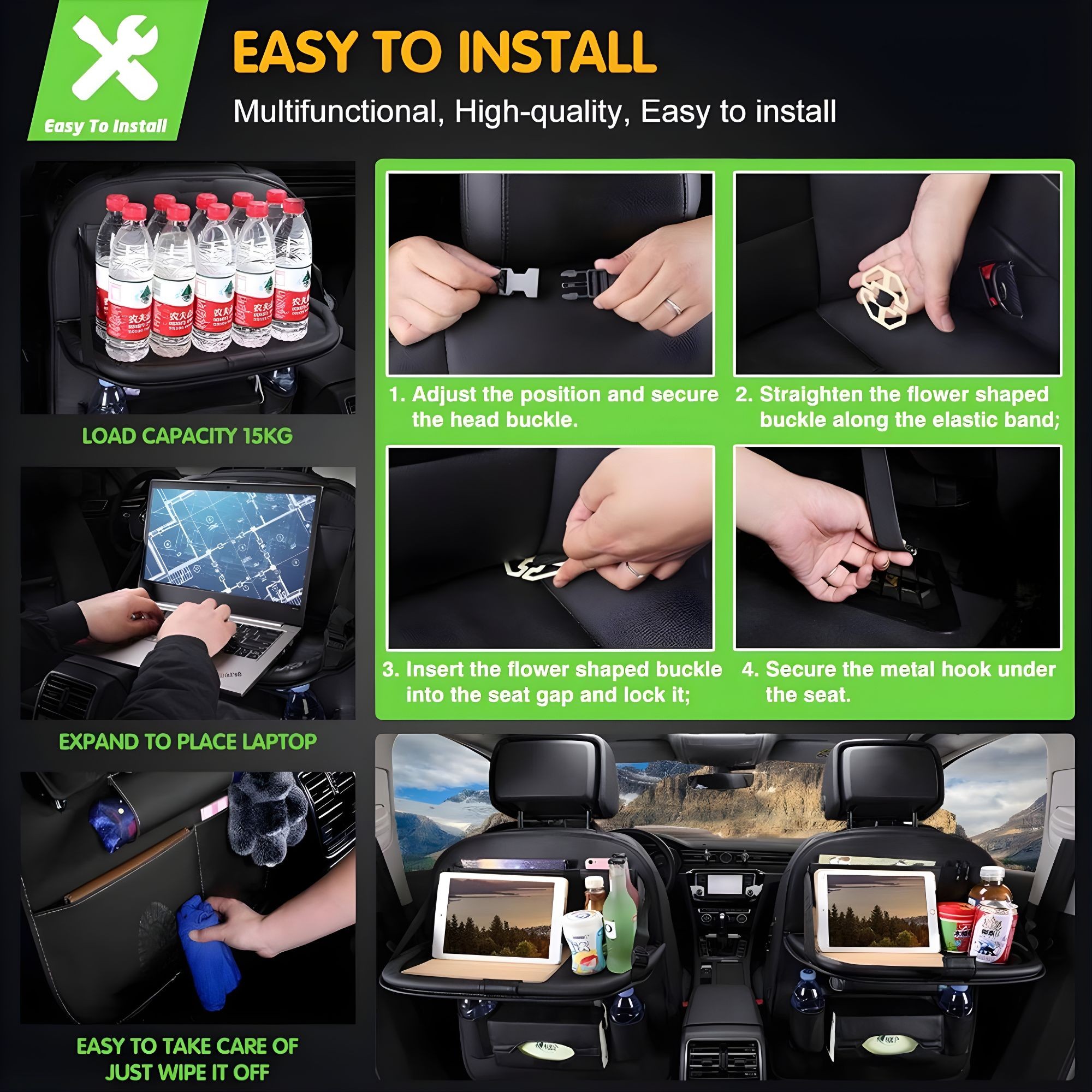 Organizator Spate Scaun Auto, Flippy, Masa Pliabila, Piele Ecologica, Impermeabil, Suport pentru Tableta, Sortare Lucruri si Protejare Tapiterie, 40 x 63cm, Bordo