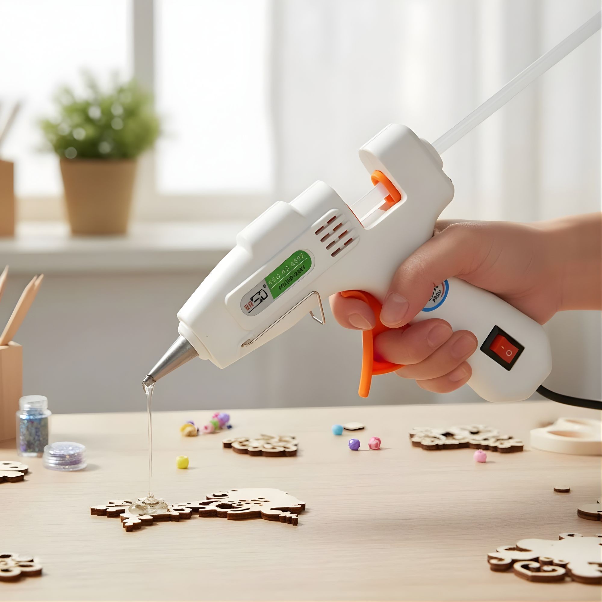 Pistol de Lipit cu Silicon la cald, Flippy, 20 W, pentru Batoane 7 mm, Duza din Aluminiu Anti-picurare, Incalzire Rapida, pentru Bricolaj, Artizanat și Reparatii, Alb