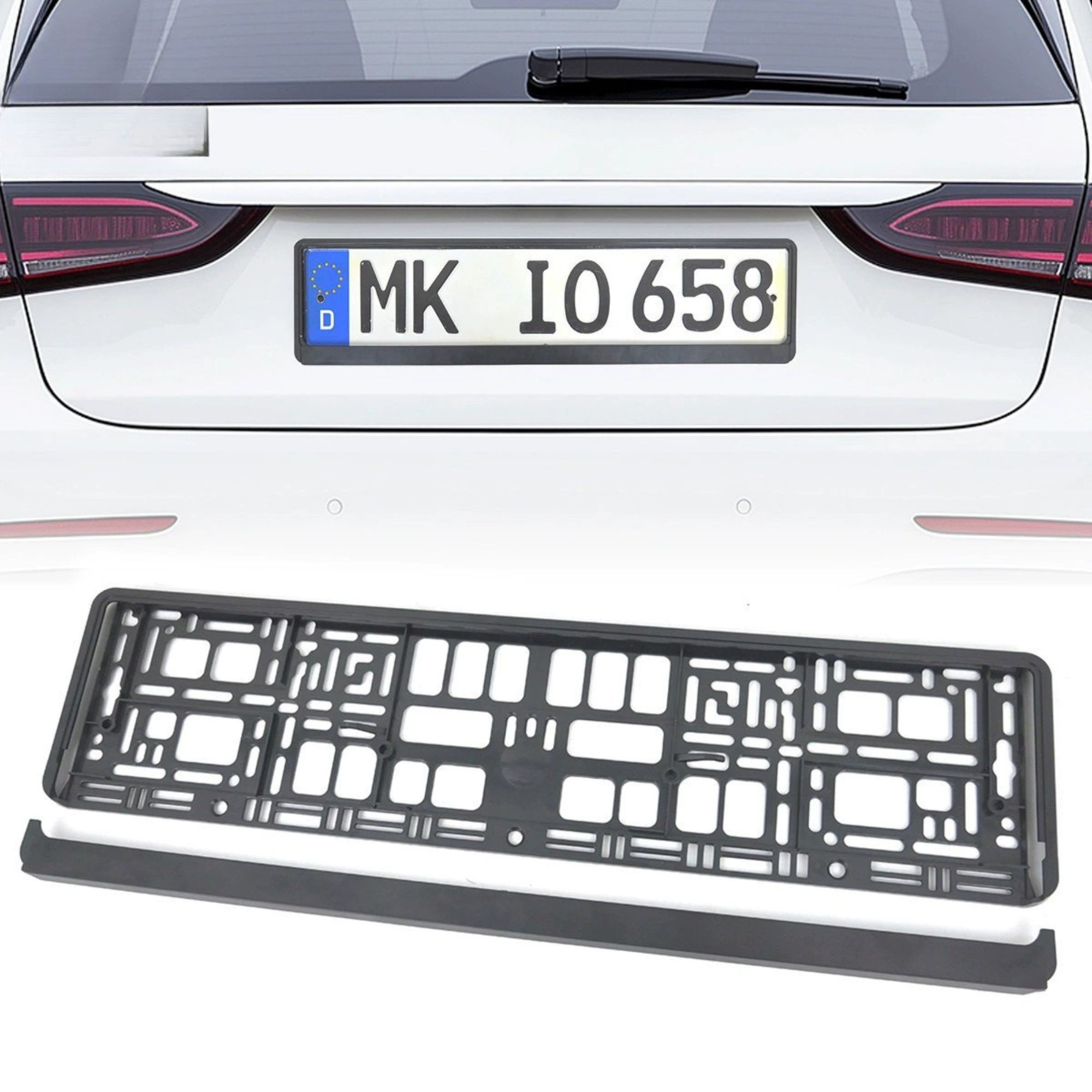 Suport Placute de Imatriculare, Flippy, Standard European XC-W341, din Plastic, Rama pentru Placute,  52.7 x 13 x 1.2 cm, Negru