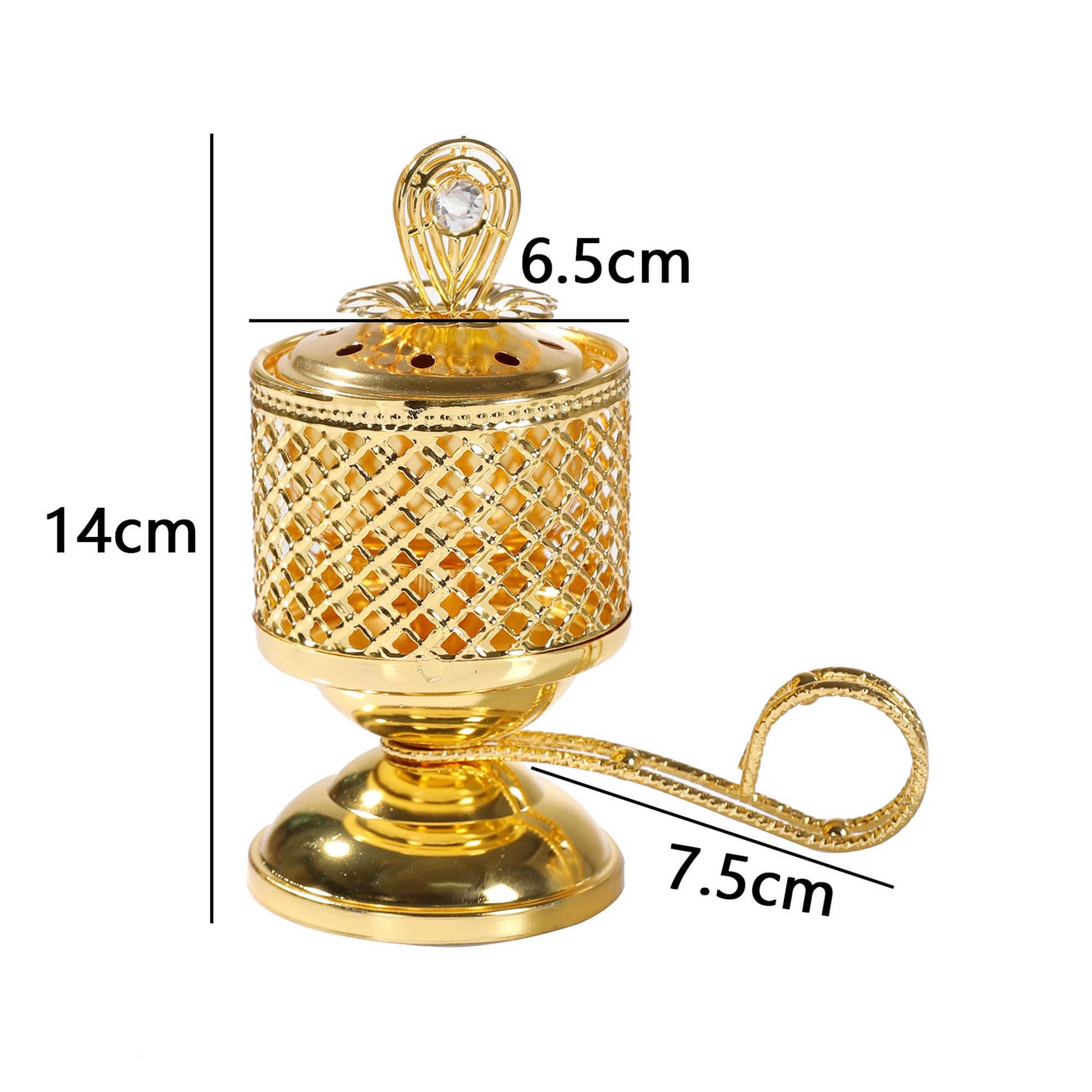 Arzator de Tamaie cu Carbune, Flippy, Metal Auriu, Stil Orientul Mijlociu, Portabil, cu Capac Anti Cenusa, 14 x 6.5 cm, Auriu