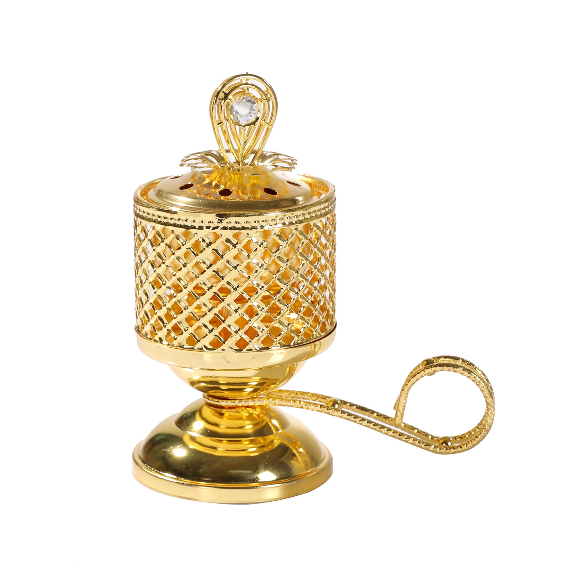 Arzator de Tamaie cu Carbune, Flippy, Metal Auriu, Stil Orientul Mijlociu, Portabil, cu Capac Anti Cenusa, 14 x 6.5 cm, Auriu