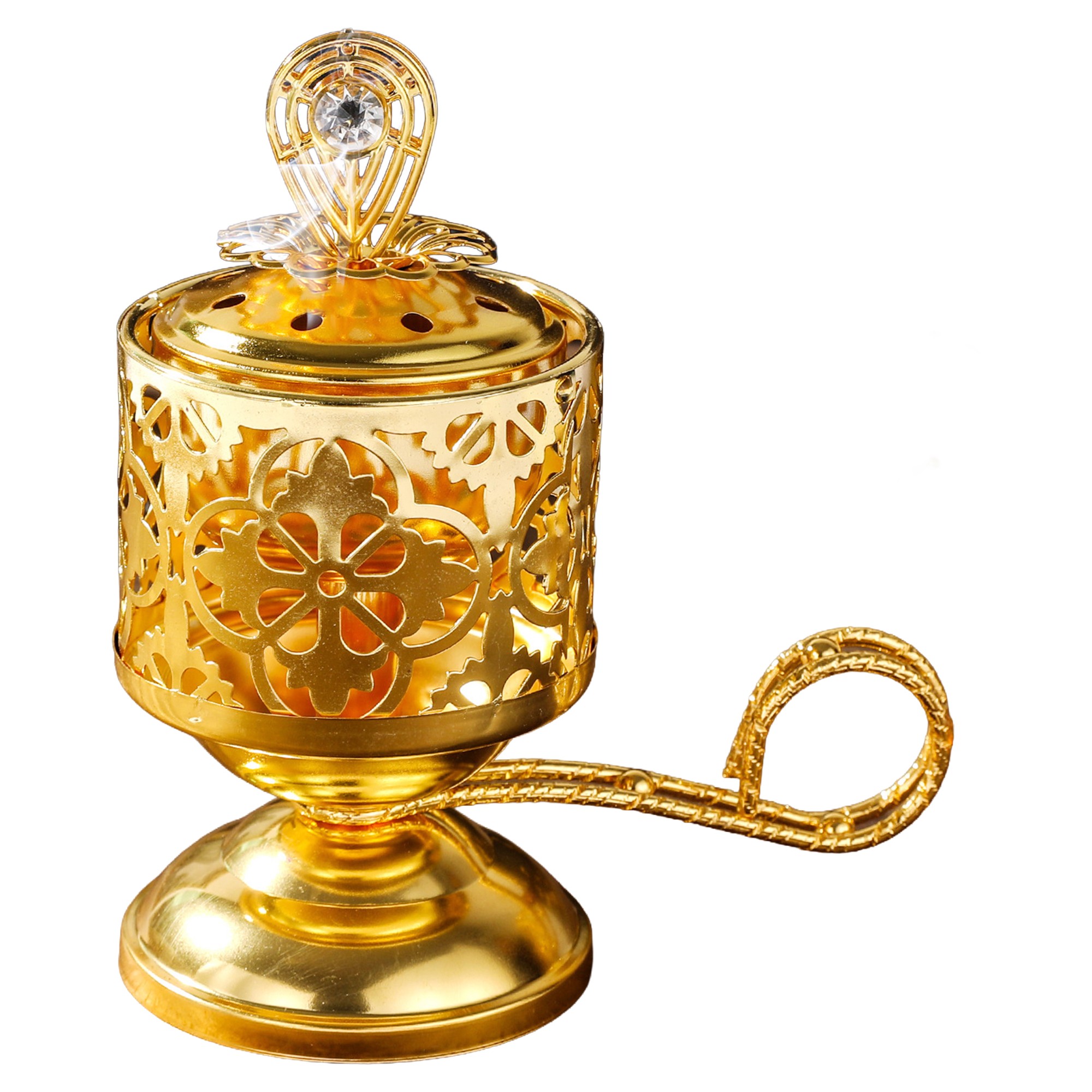 Arzator de Tamaie cu Carbune, Flippy, Metal Auriu, Stil Orientul Mijlociu, Portabil, cu Capac Anti Cenusa, 14 x 6.5 cm, Auriu