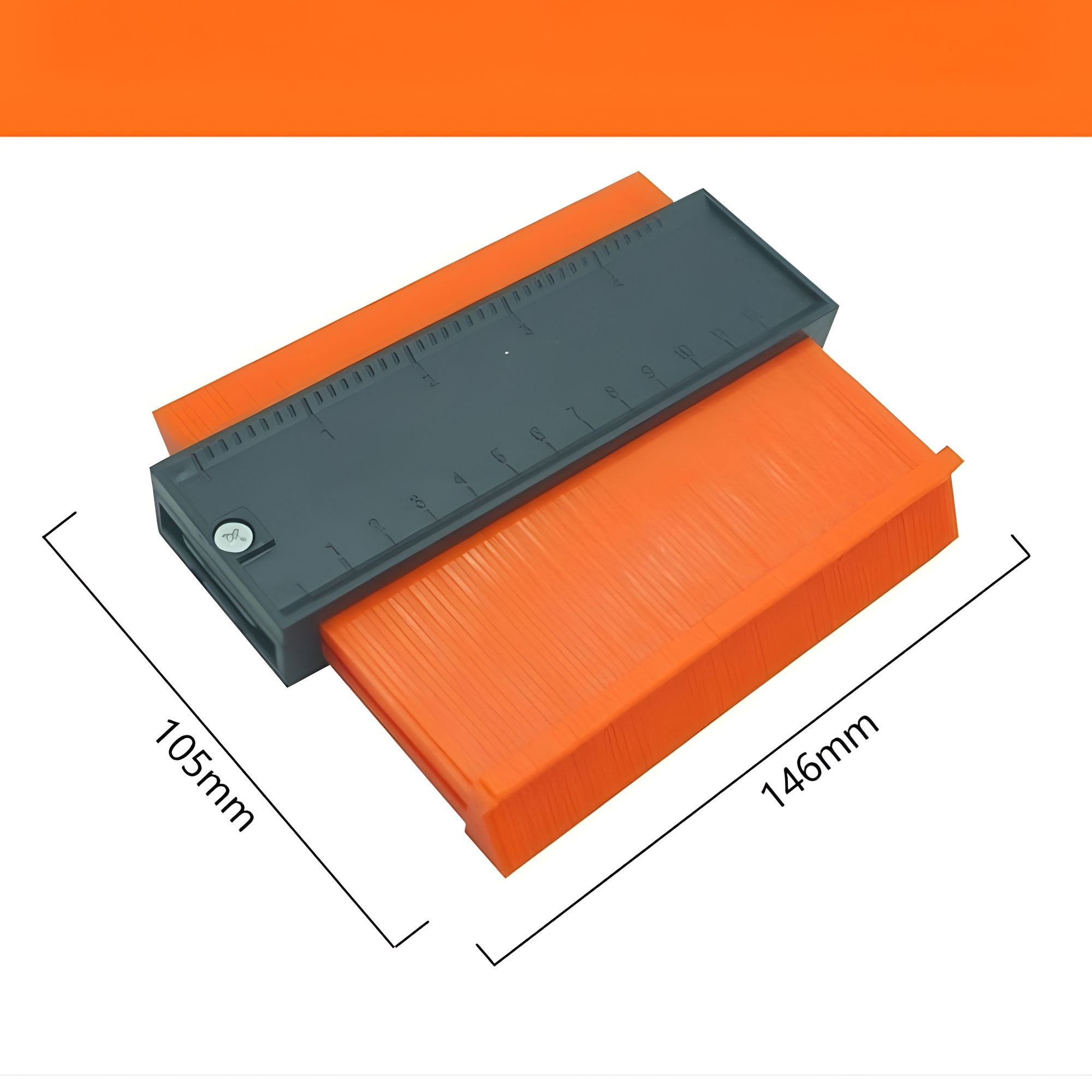 Sablon Masurare Contur, Flippy, Cu Rigla Integrata, pentru Copiere Unghiuri si Forme Neregulate, Plastic Rezistent, 14.6 x 10.5 cm, Portocaliu/Negru