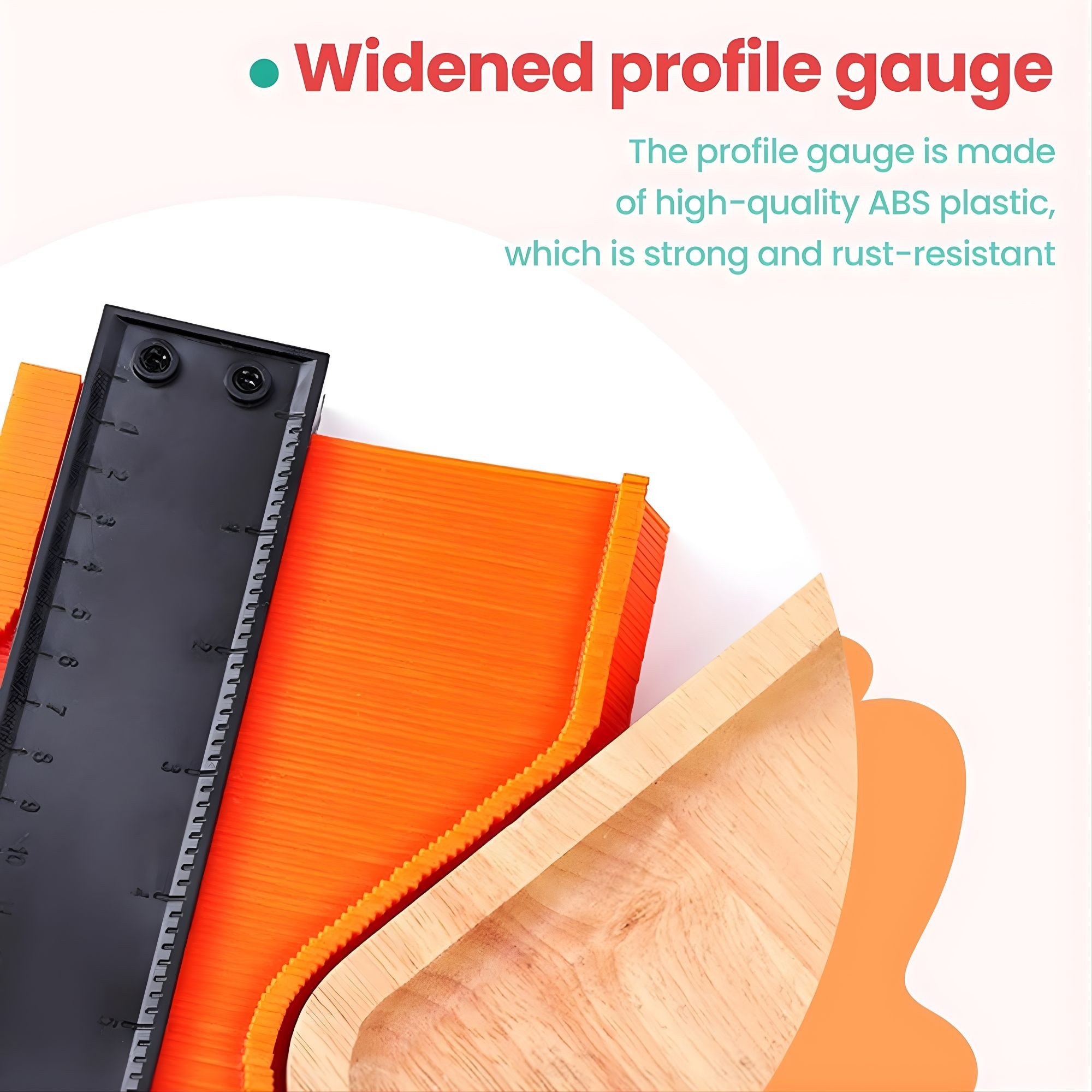 Sablon Masurare Contur, Flippy, Cu Rigla Integrata, pentru Copiere Unghiuri si Forme Neregulate, Plastic Rezistent, 14.6 x 10.5 cm, Portocaliu/Negru