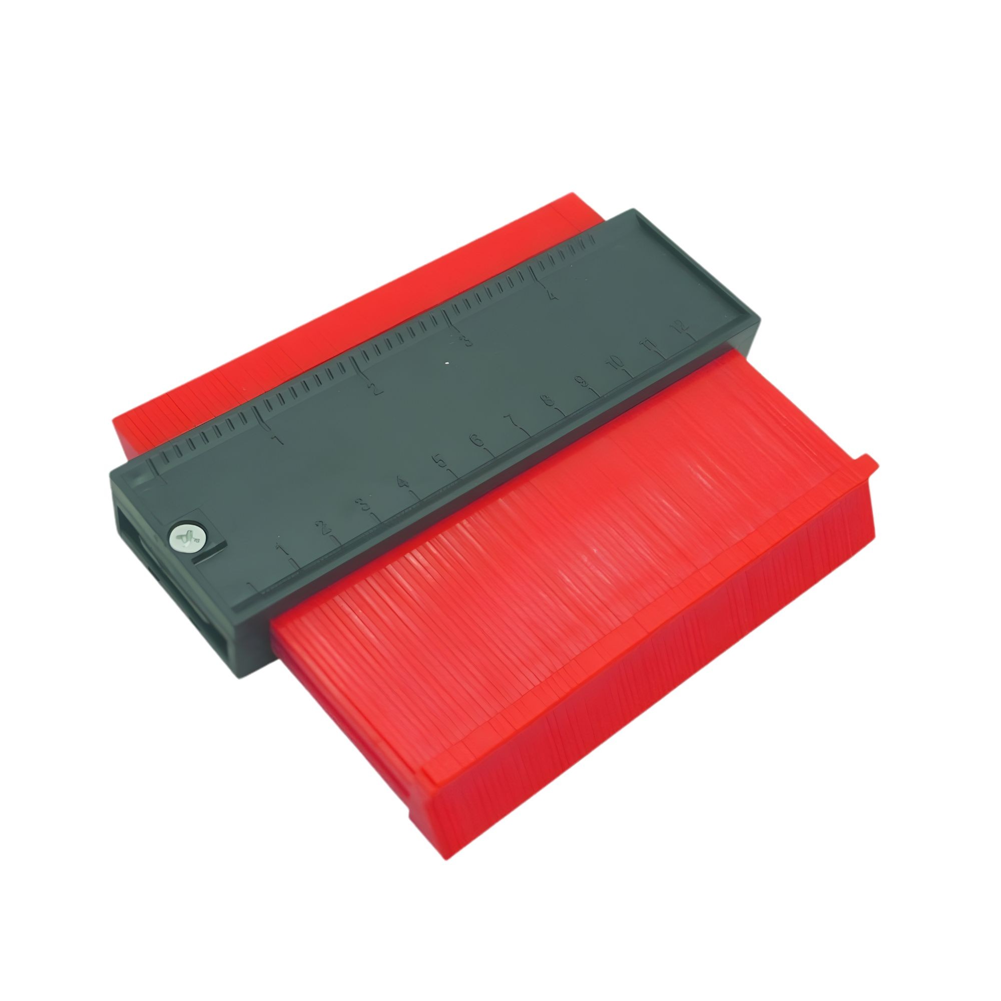 Sablon Masurare Contur, Flippy, Cu Rigla Integrata, pentru Copiere Unghiuri si Forme Neregulate, Plastic Rezistent, 14.6 x 10.5 cm, Rosu/Negru
