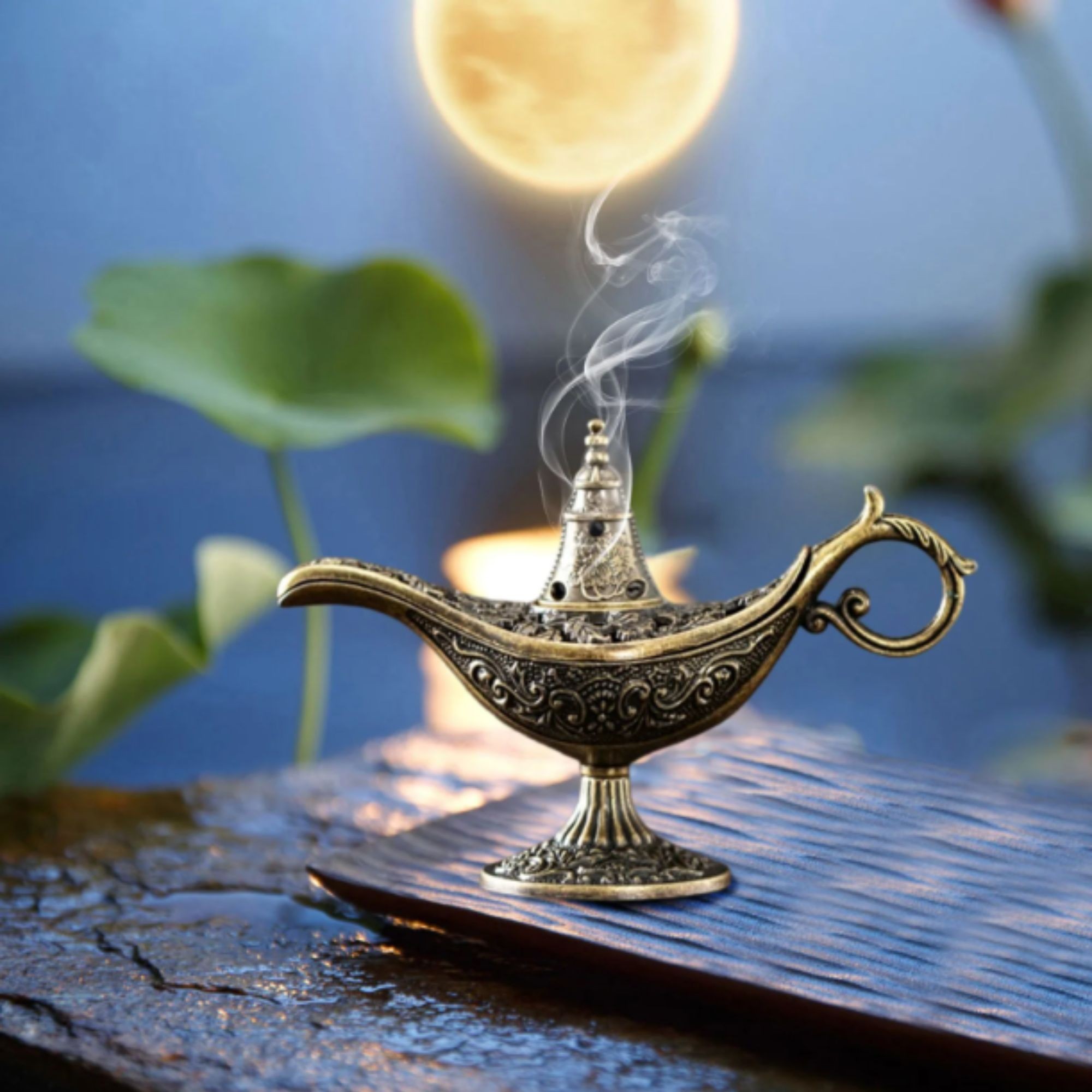 Arzator Tamaie, Flipppy, Model Lampa Aladin, Aliaj, Dimensiune Mica, cu Maner si Capac, Lampa Decorativa Vintage, 3.2 x 9 x 6 cm, Bronz