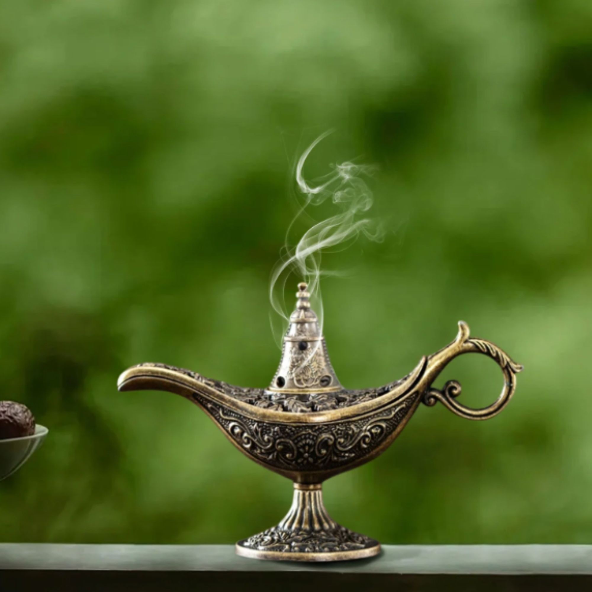 Arzator Tamaie, Flipppy, Model Lampa Aladin, Aliaj, Dimensiune Mica, cu Maner si Capac, Lampa Decorativa Vintage, 3.2 x 9 x 6 cm, Bronz