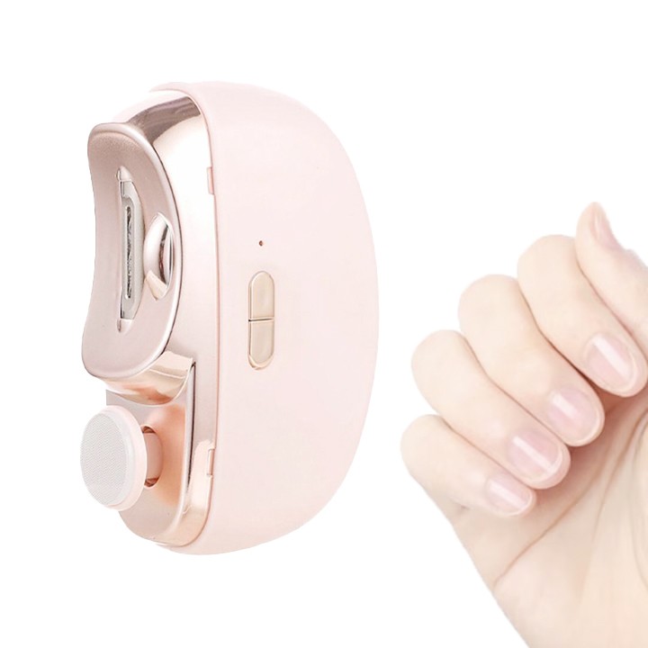 Unghiera Electrica 2 in 1, Flippy, Taiat si Slefuit, 2 Viteze, Lumina LED, Design Ergonomic, Compartiment Resturi, Portabila, Silentioasa 65 db, USB-C, Manichiura, Ideal Pentru Copii si Adulti, 8.5 x 6.8 x 3.3 cm, Roz